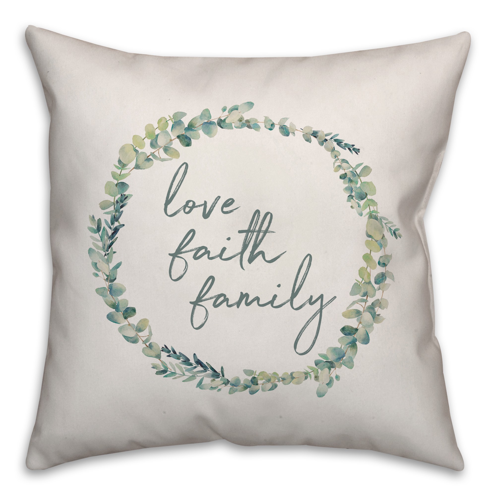 Love Faith Family Eucalyptus Wreath Pillow