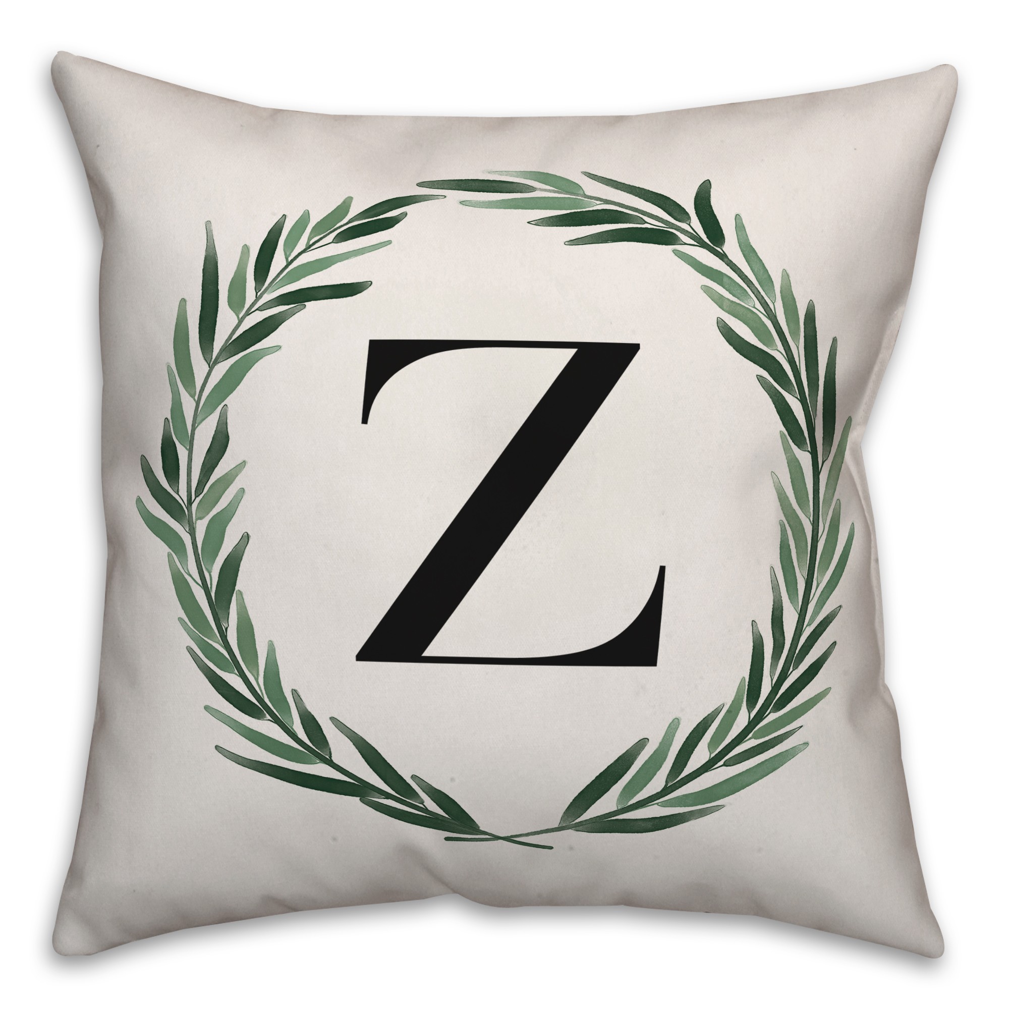 Watercolor Greenery Wreath Monogram Pillow