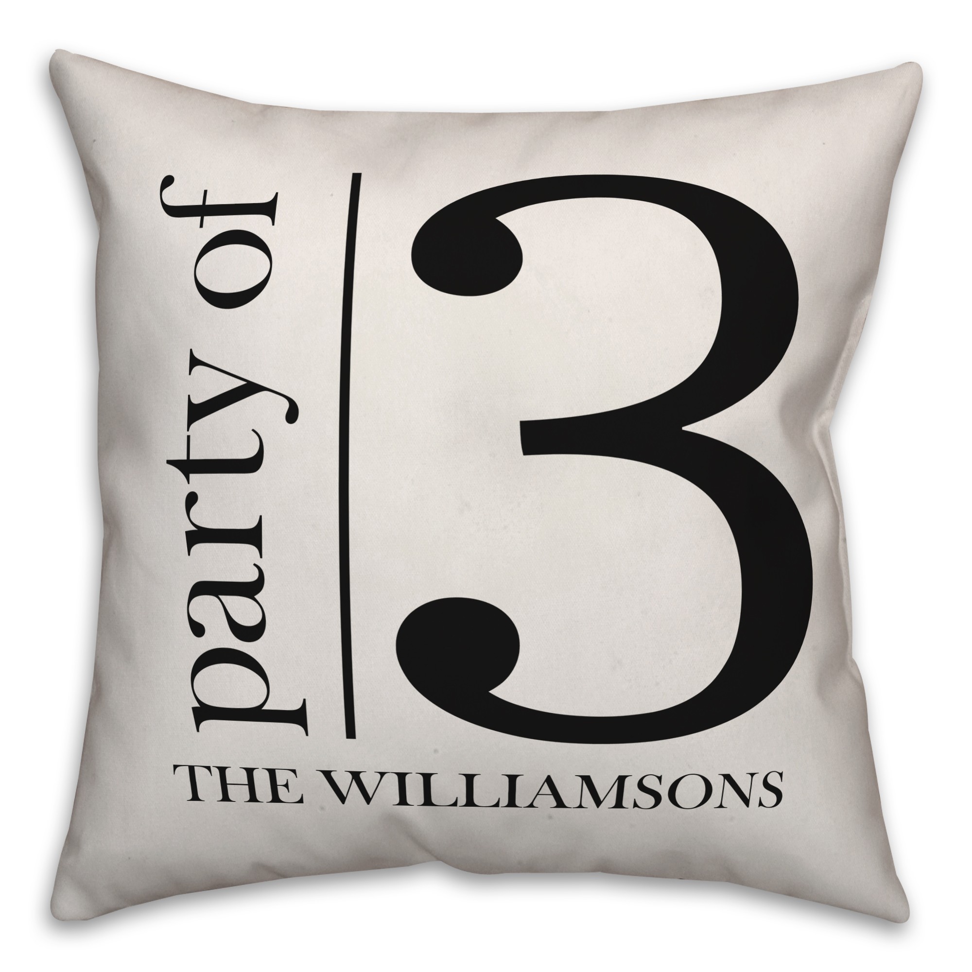 Party of 3 - Black and White 18x18 Personalized Spun Poly Pillow