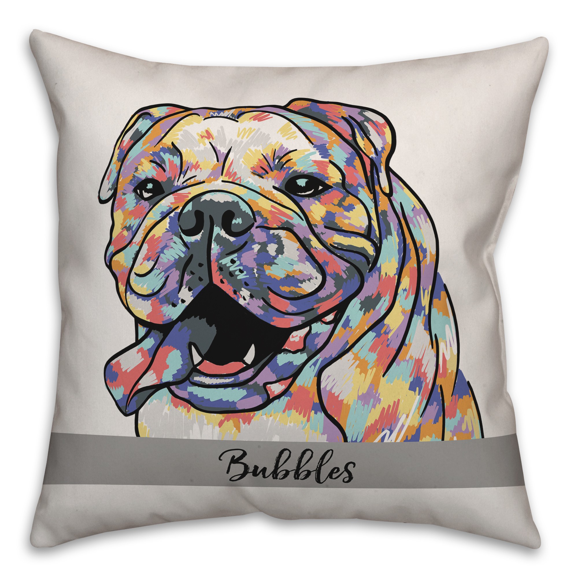 Personalized Watercolor Bulldog Pillow