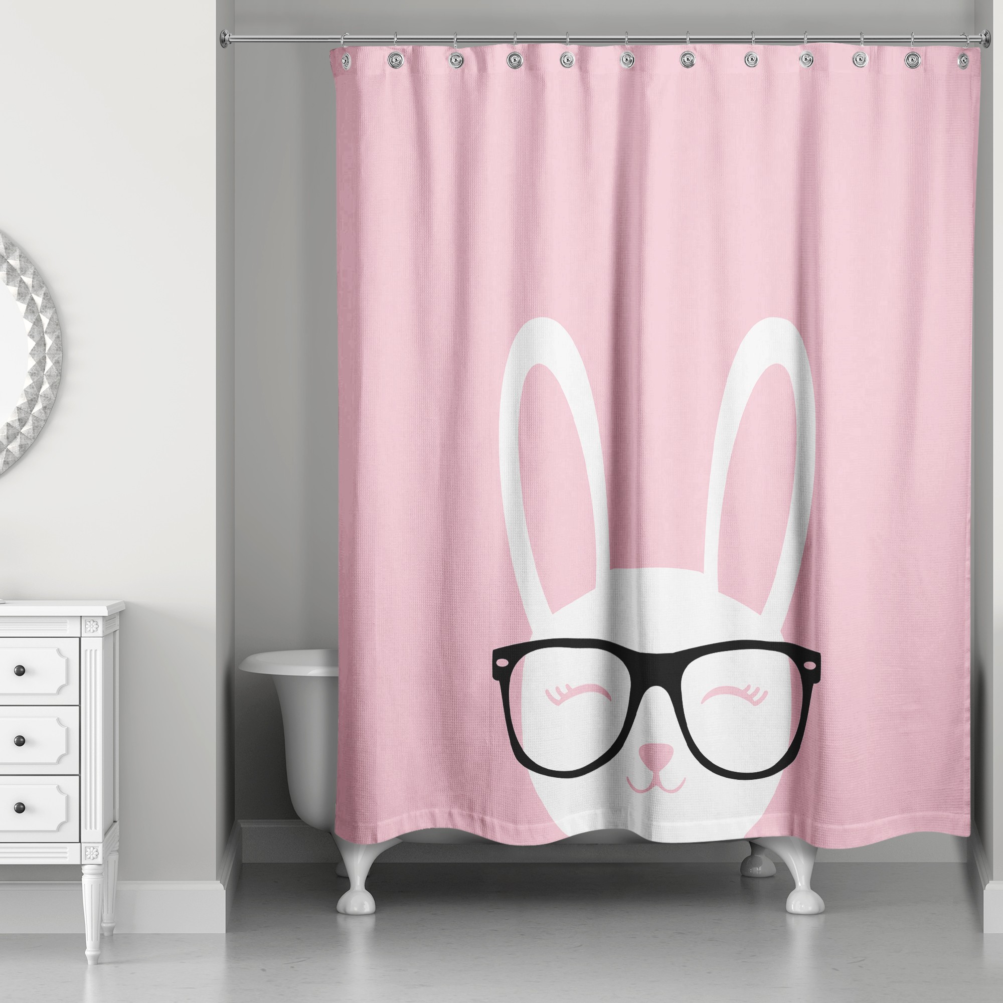 Happy Bunny with Glasses 71x74 Shower Curtain