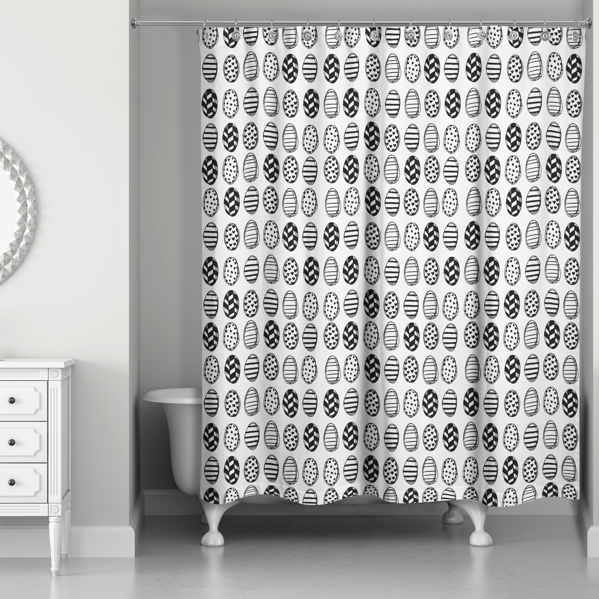 Black and White Egg Pattern 71x74 Shower Curtain