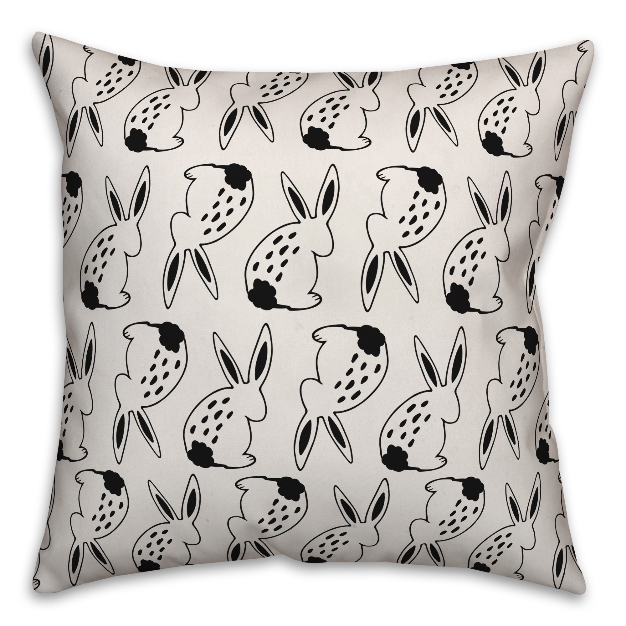 Black and White Bunny Pattern Pillow