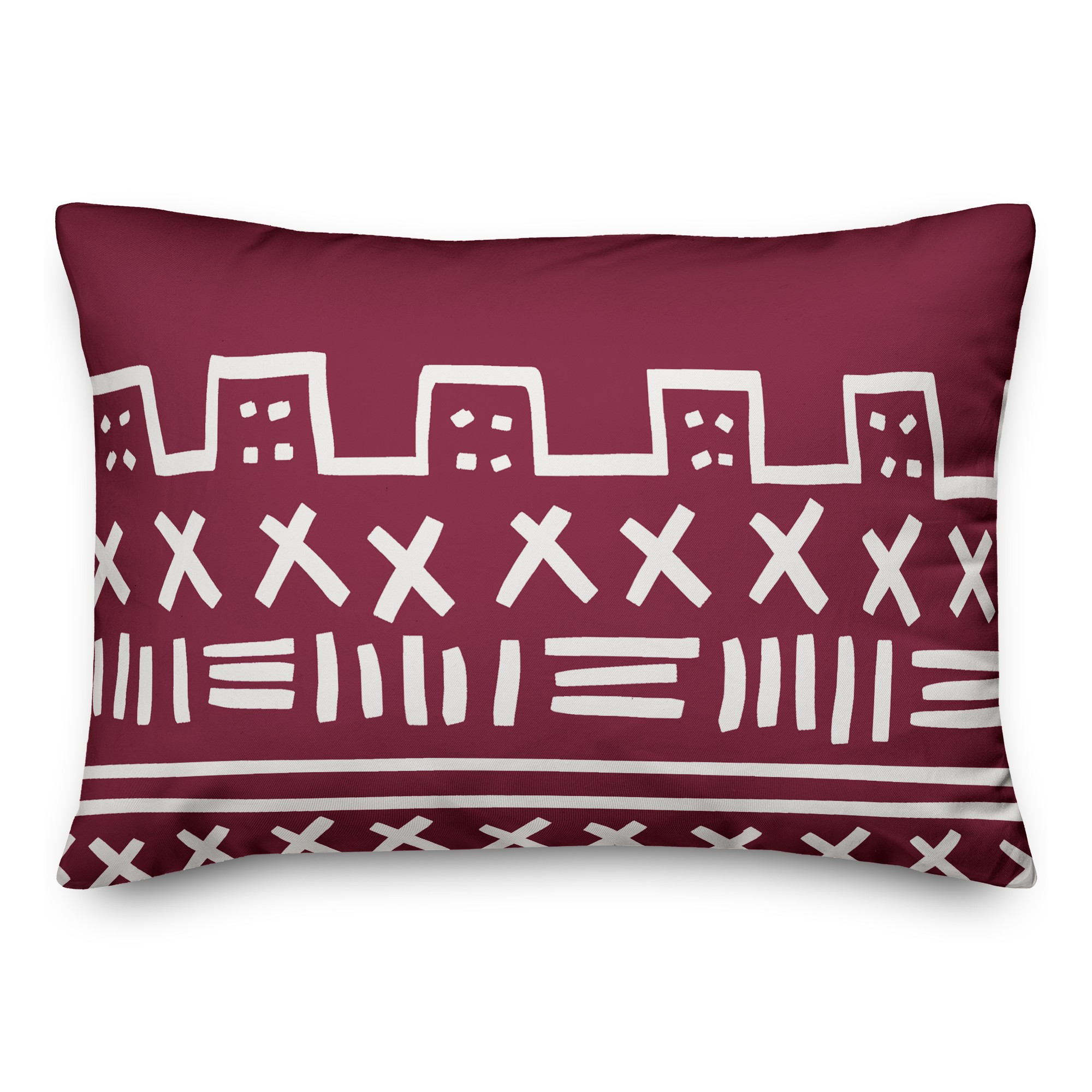 Maroon Mudcloth Pattern 14x20 Spun Poly Pillow