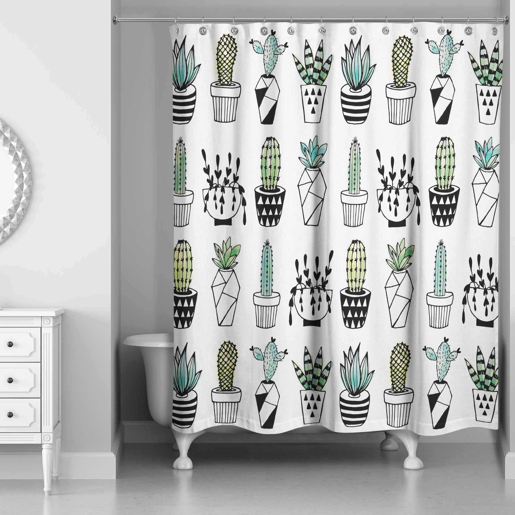 Potted Cacti Print 71x74 Shower Curtain