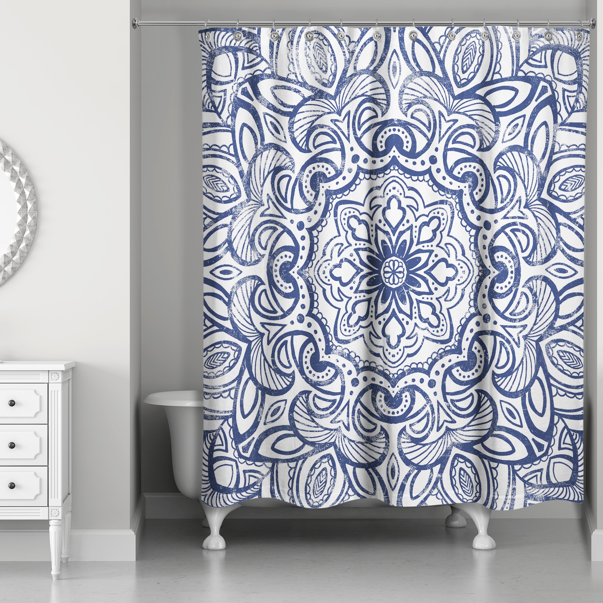 Navy Medallion 71x74 Shower Curtain