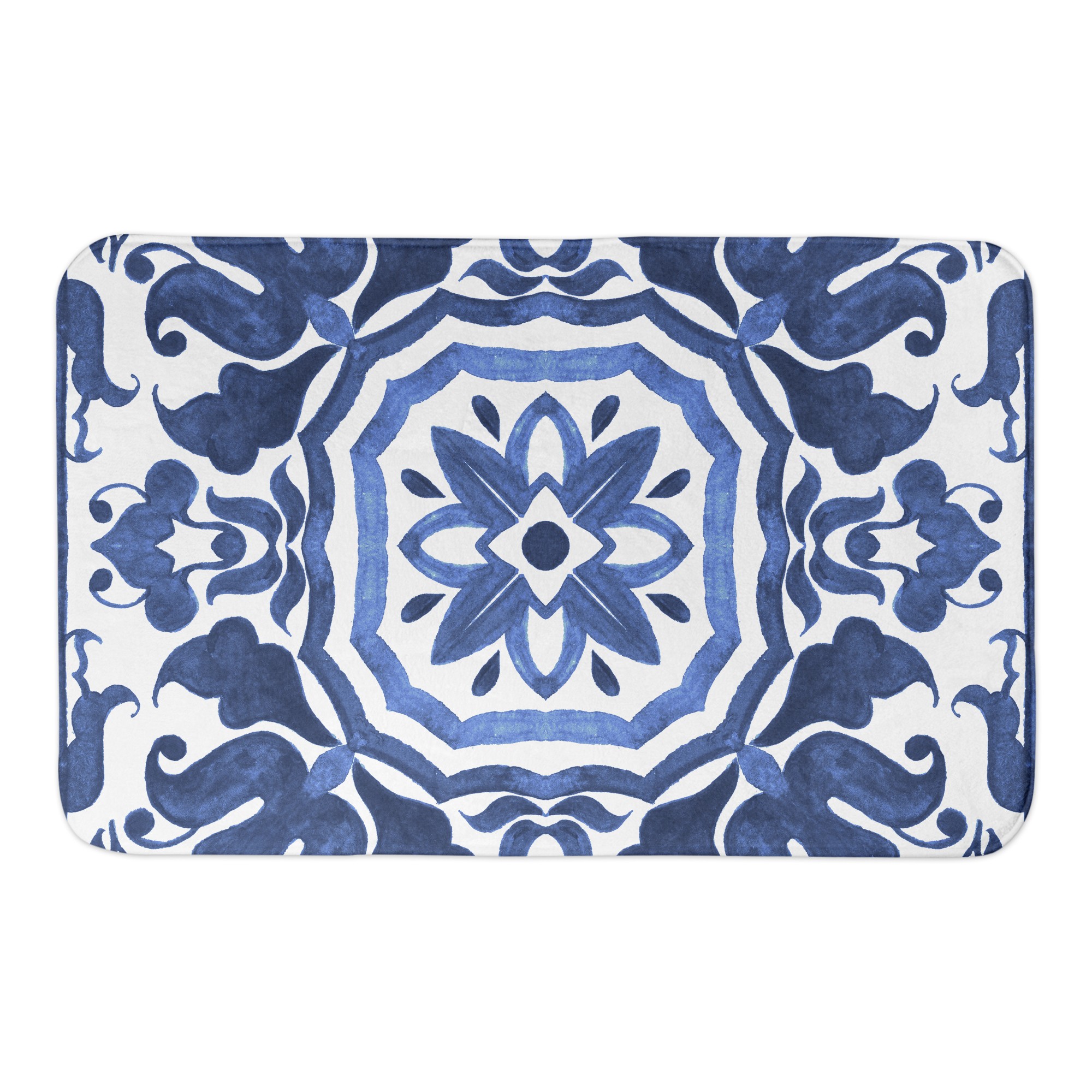 Blue Damask Tile 34x21 Bath Mat