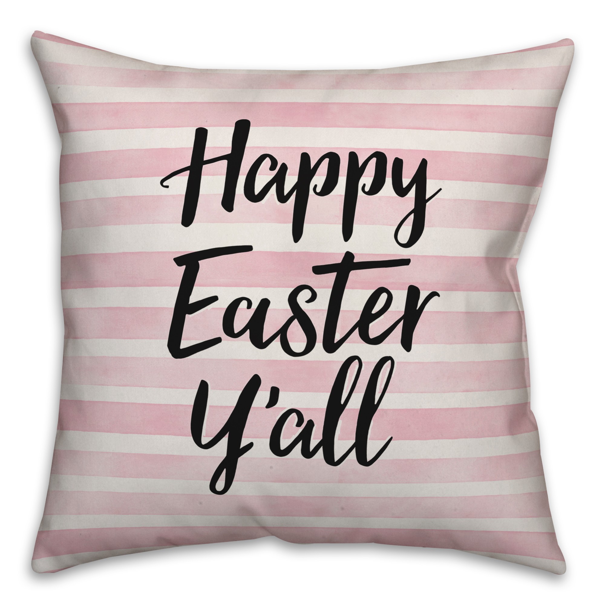 Pink Watercolor Stripes Happy Easter Y'all Pillow