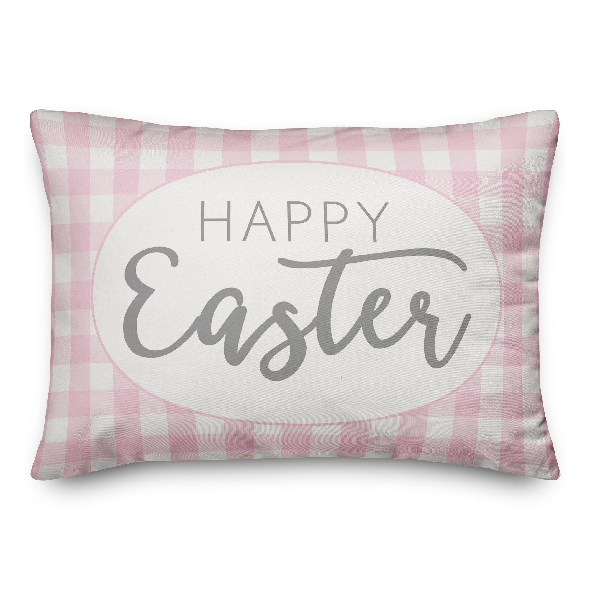 Pink Buffalo Check Happy Easter 14x20 Spun Poly Pillow
