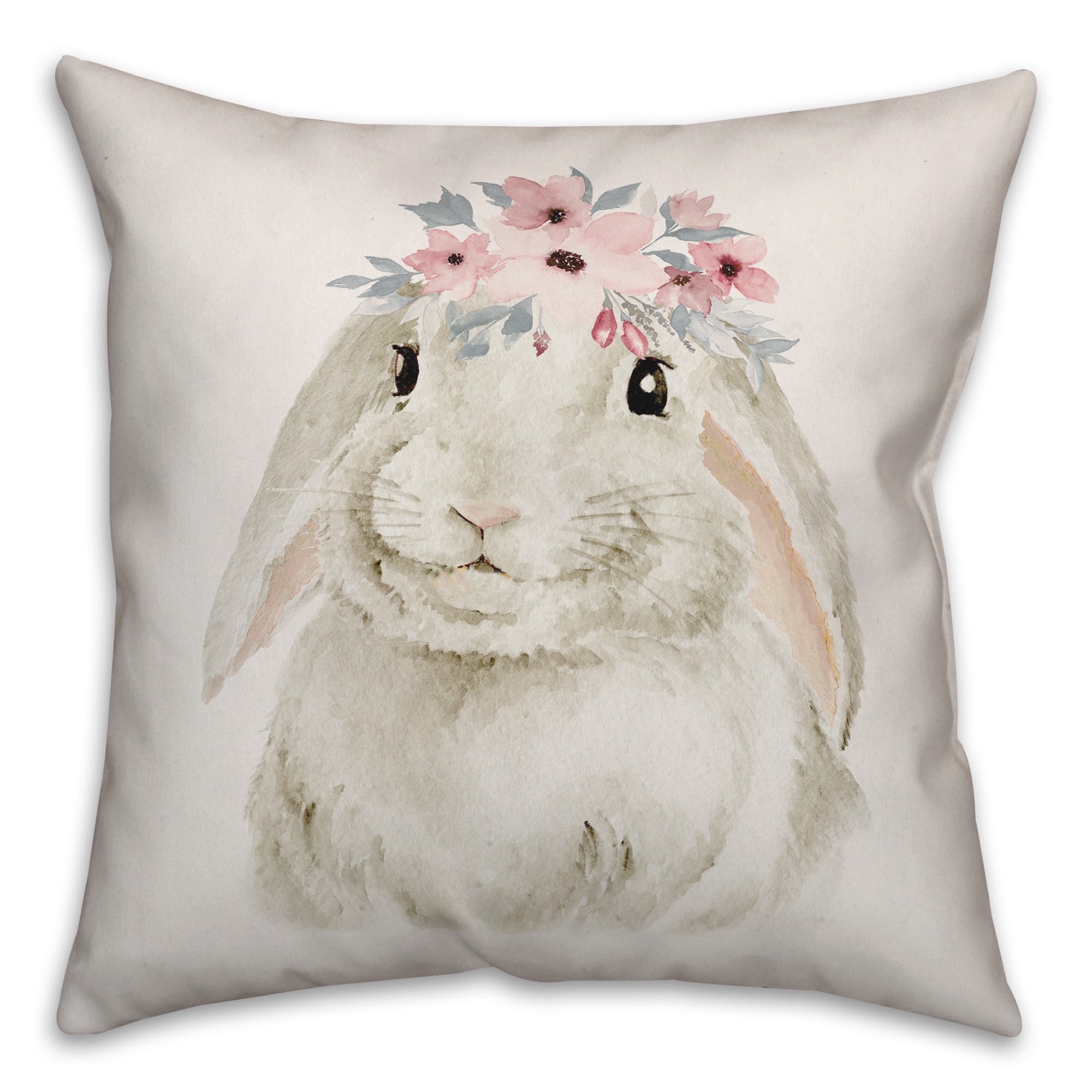 Watercolor Floral Bunny Crown Pillow