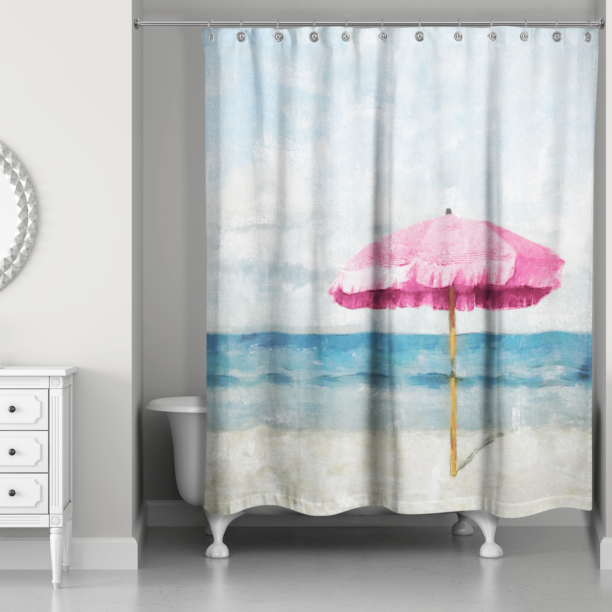 Pink Umbrella 71x74 Shower Curtain