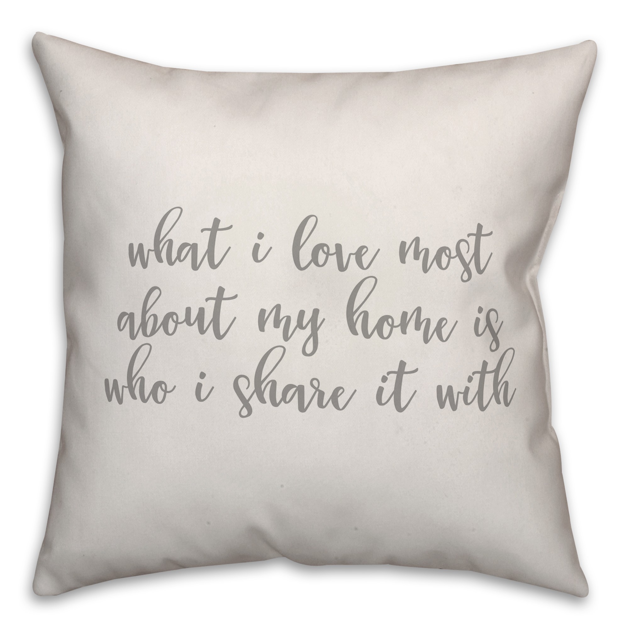 What I Love Most About My Home Is Who I Share It With 16x16 Spun Poly Pillow Cover