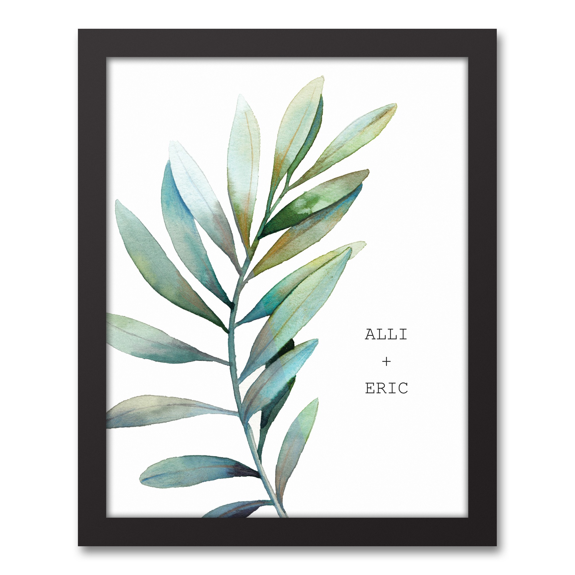 Simple Green Palm 11x14 Personalized Black Framed Canvas