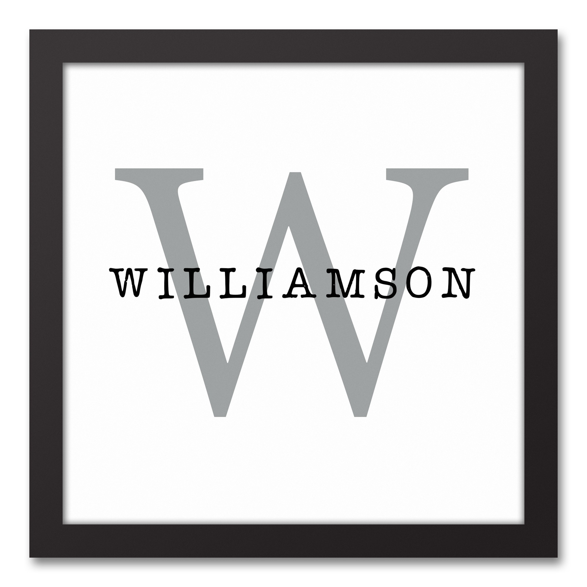 Simple Monogram Typography 12x12 Personalized Black Framed Canvas