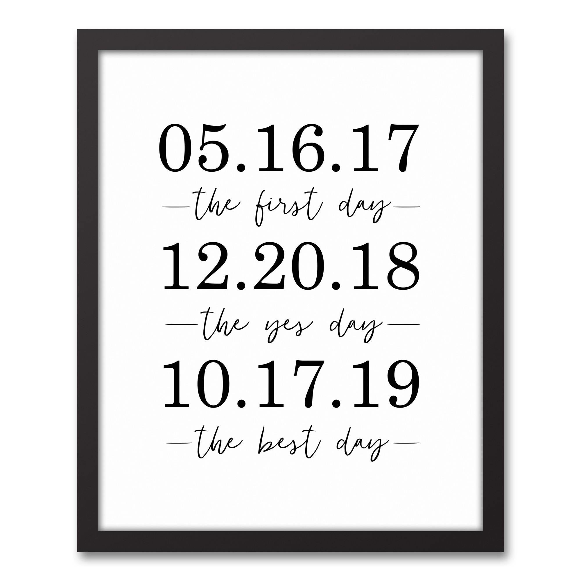 Important Dates 16x20 Personalized Black Framed Canvas