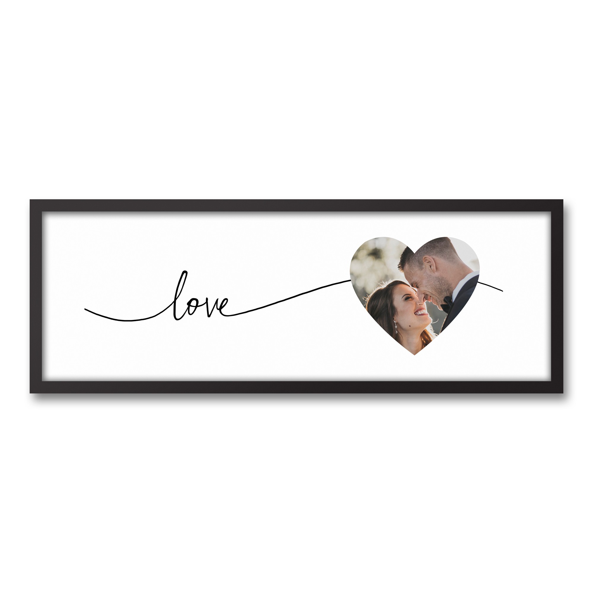 Script Love Heart 12x36 Personalized Black Framed Canvas