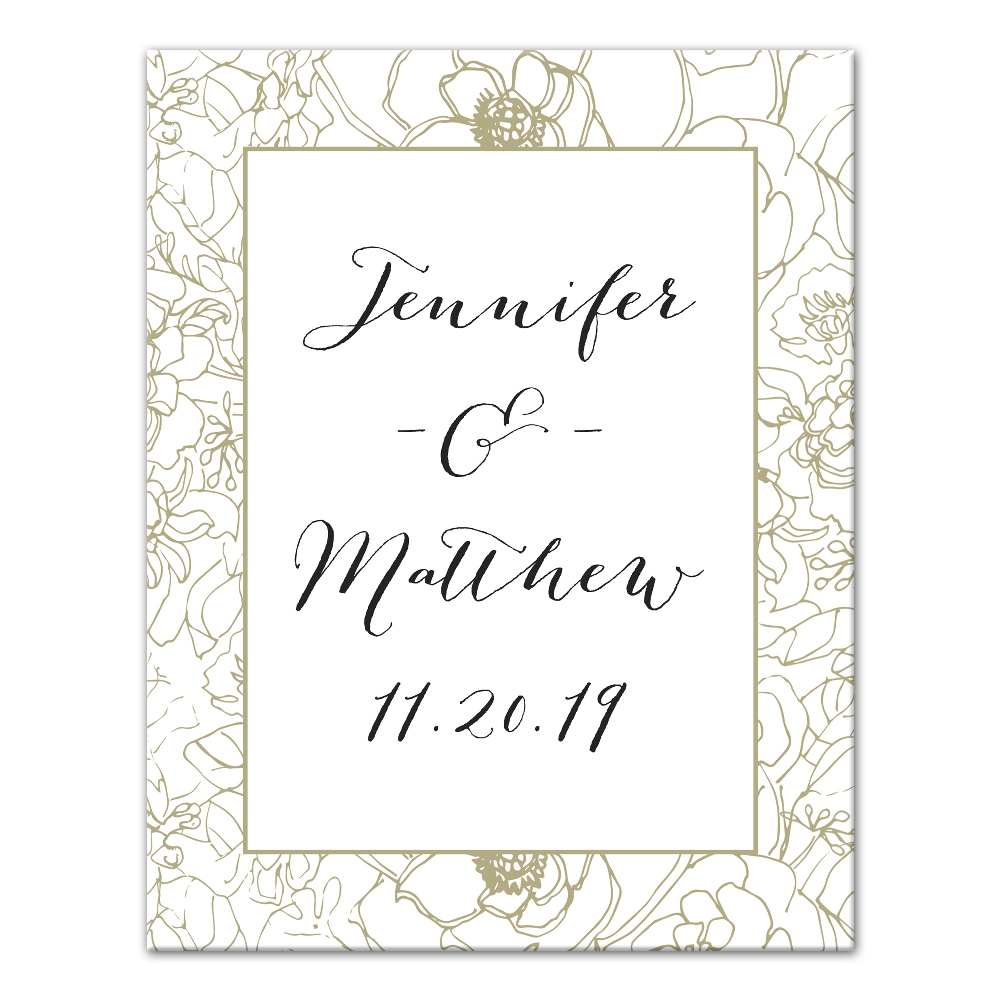 Gold Sketched Florals 11x14 Personalized Canvas Wall Art