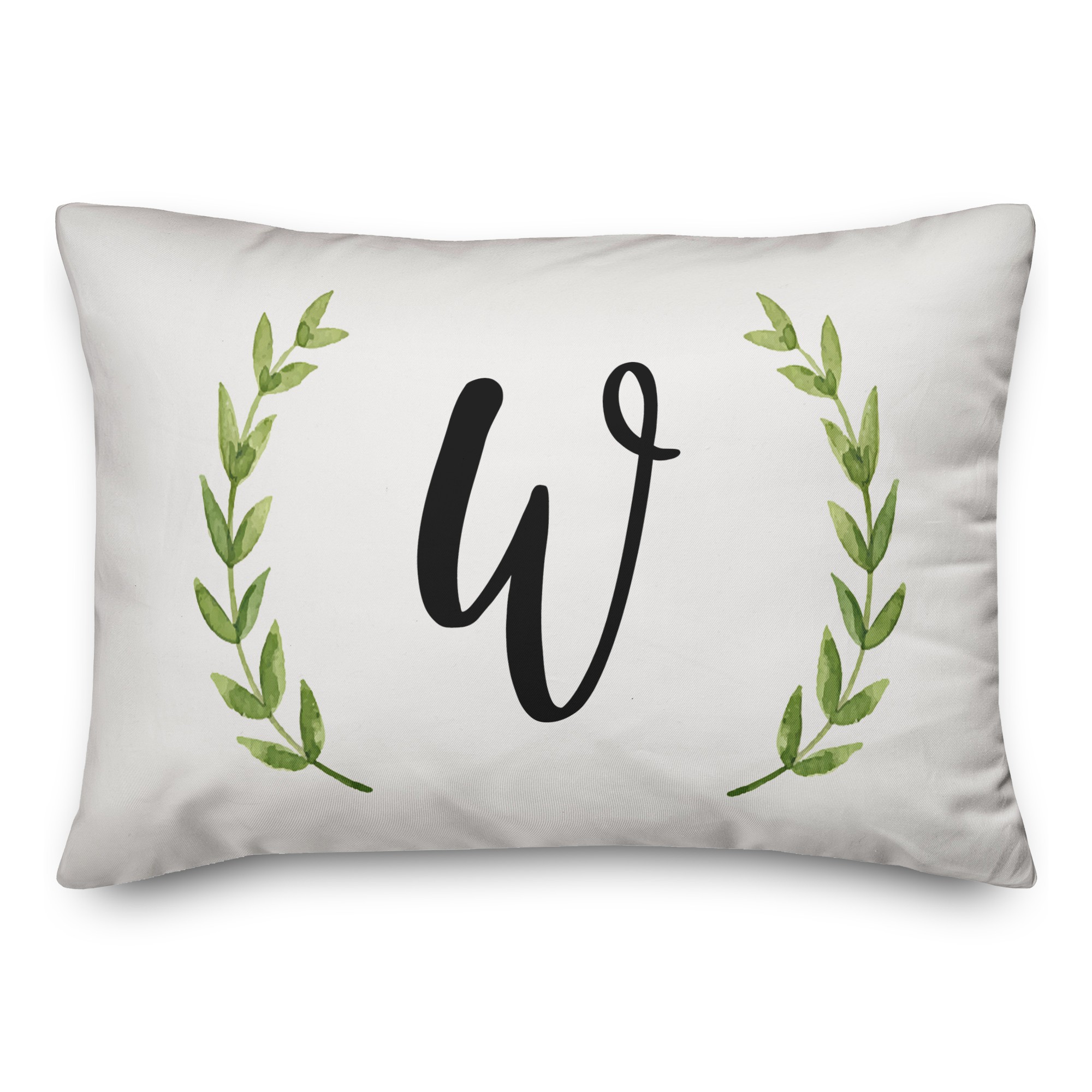 Simple Green Monogram Laurel 14x20 Personalized Spun Poly Pillow