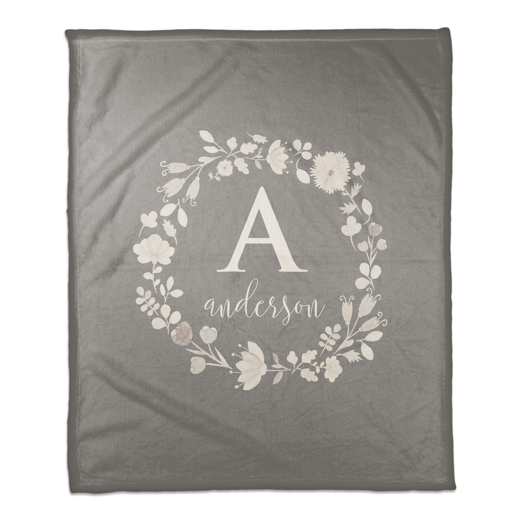 Simple Gray Monogram 50x60 Personalized Coral Fleece Blanket