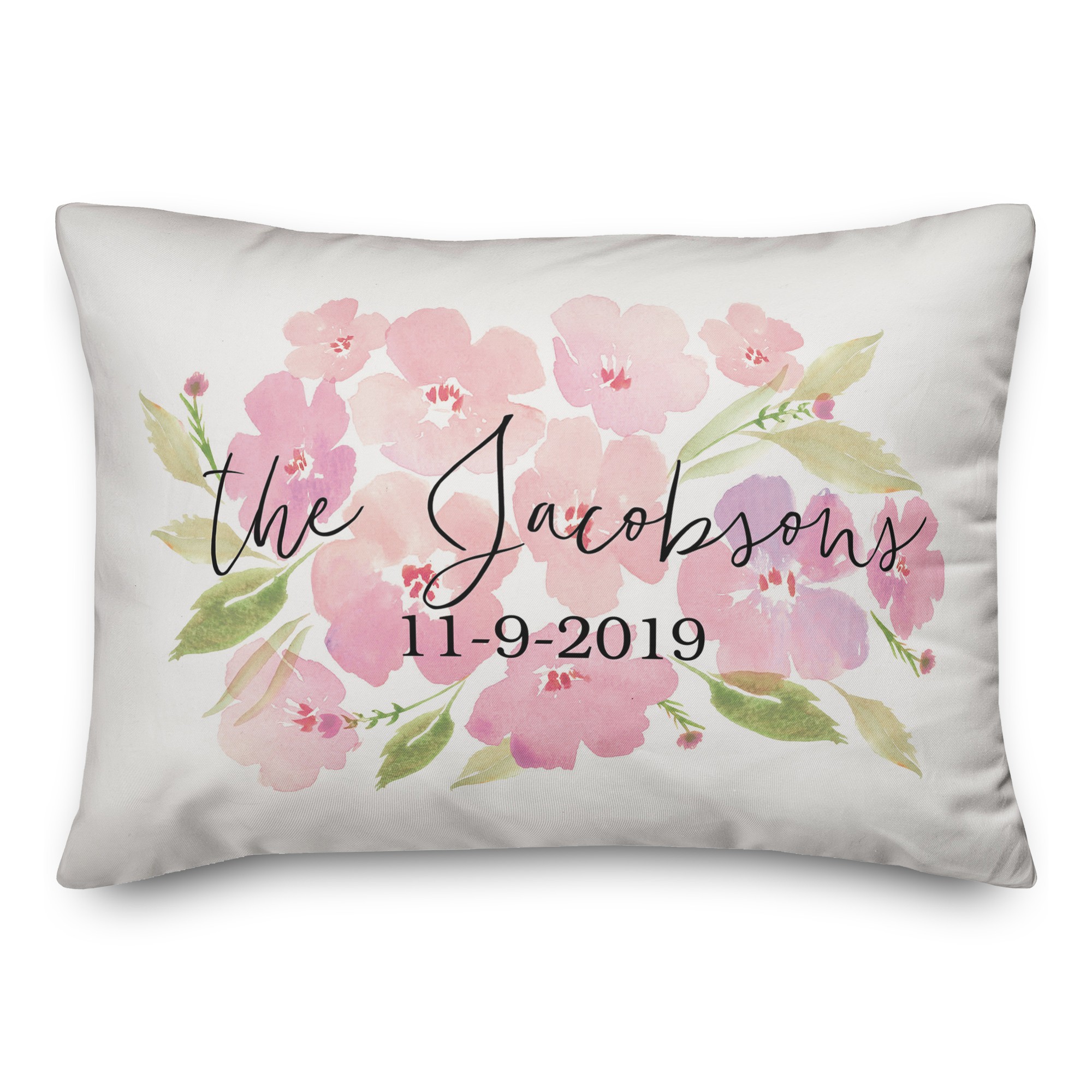 Pink Floral Design 14x20 Personalized Spun Poly Pillow