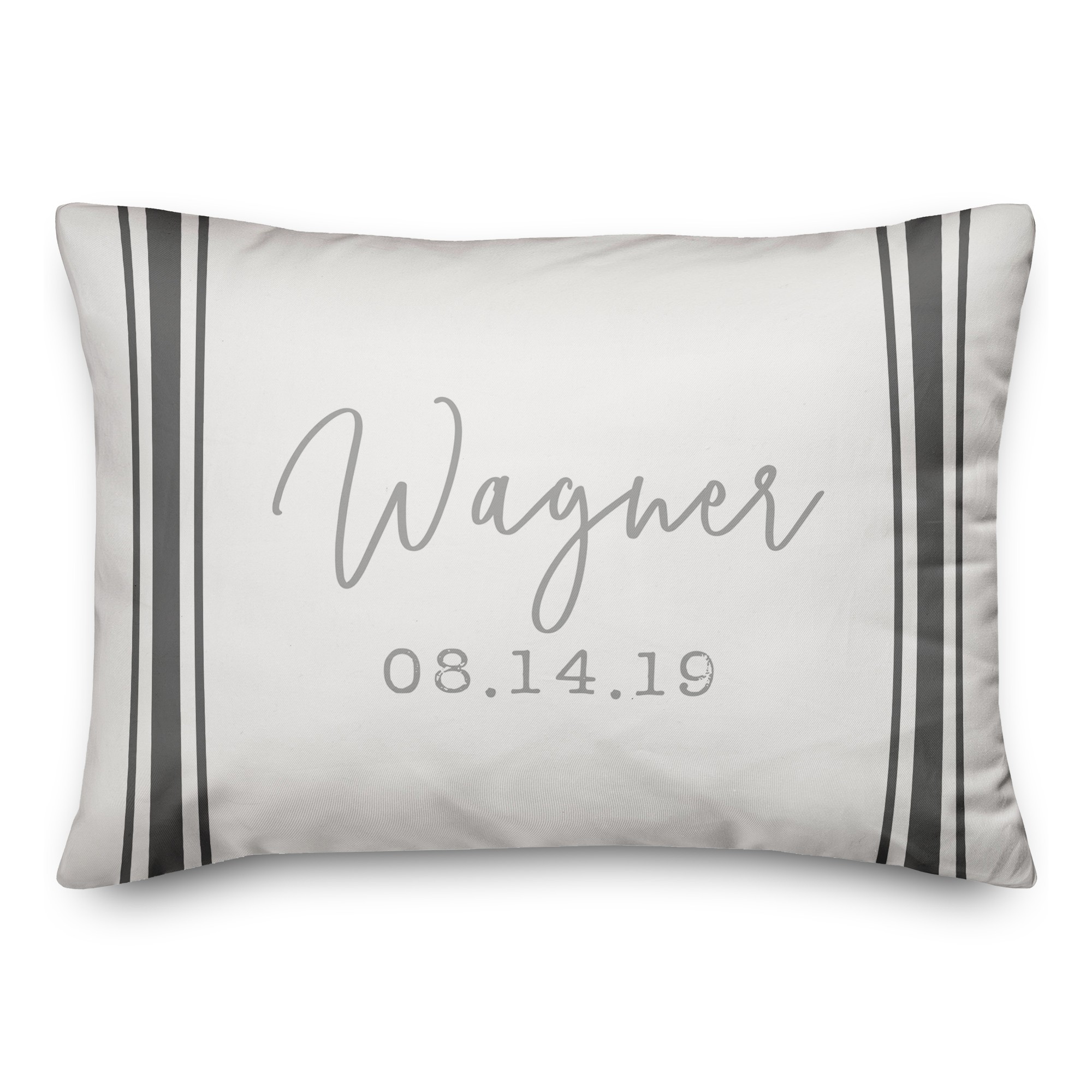Gray Ticking Stripe 14x20 Personalized Spun Poly Pillow