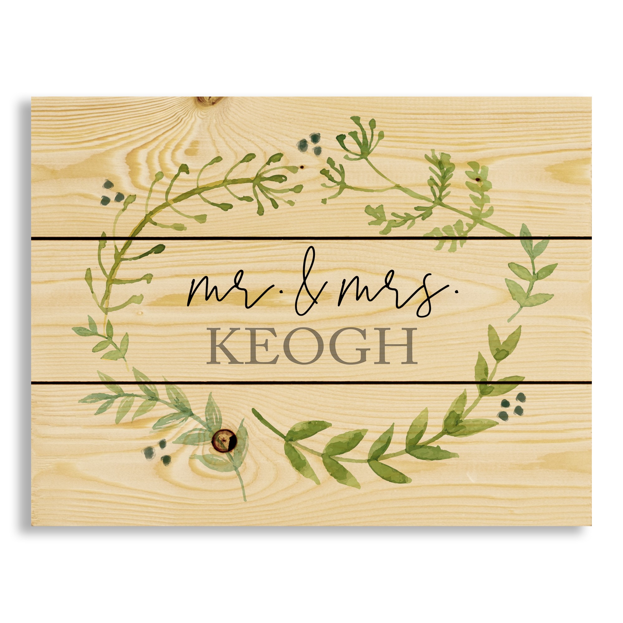 Watercolor Greenery Wreath 14x10.5 Personalized Pallet Wood Art