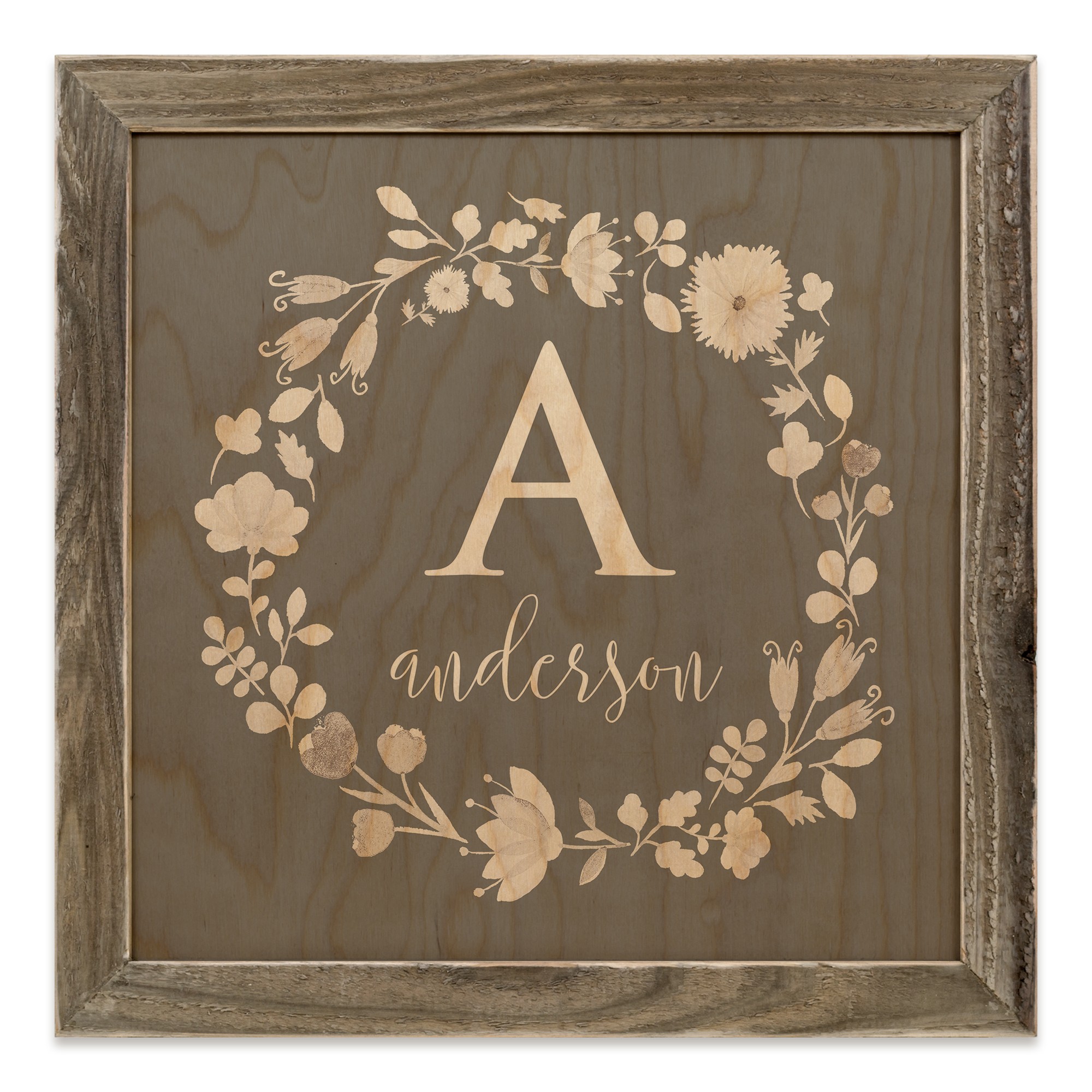 Simple Gray Monogram 12x12 Personalized Framed Wood Print