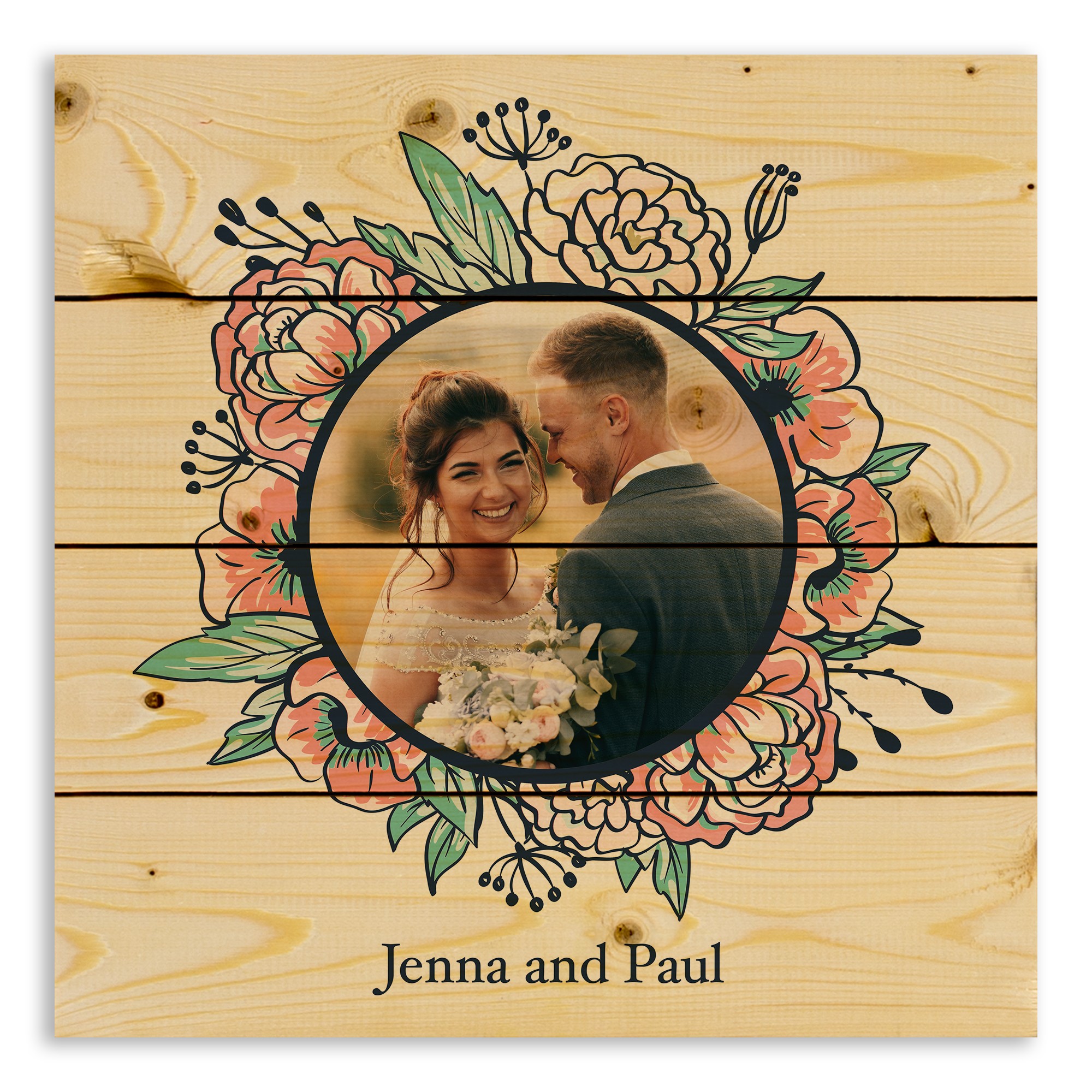 Colorful Floral Wreath Frame 14x14 Personalized Pallet Wood Art