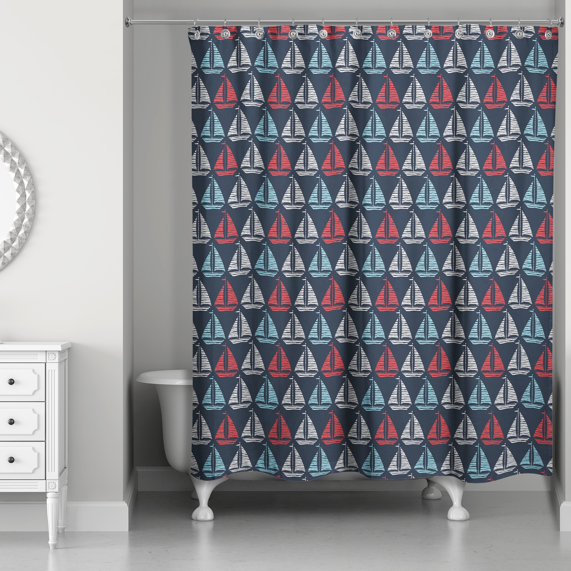Sailboat Pattern 71x74 Shower Curtain