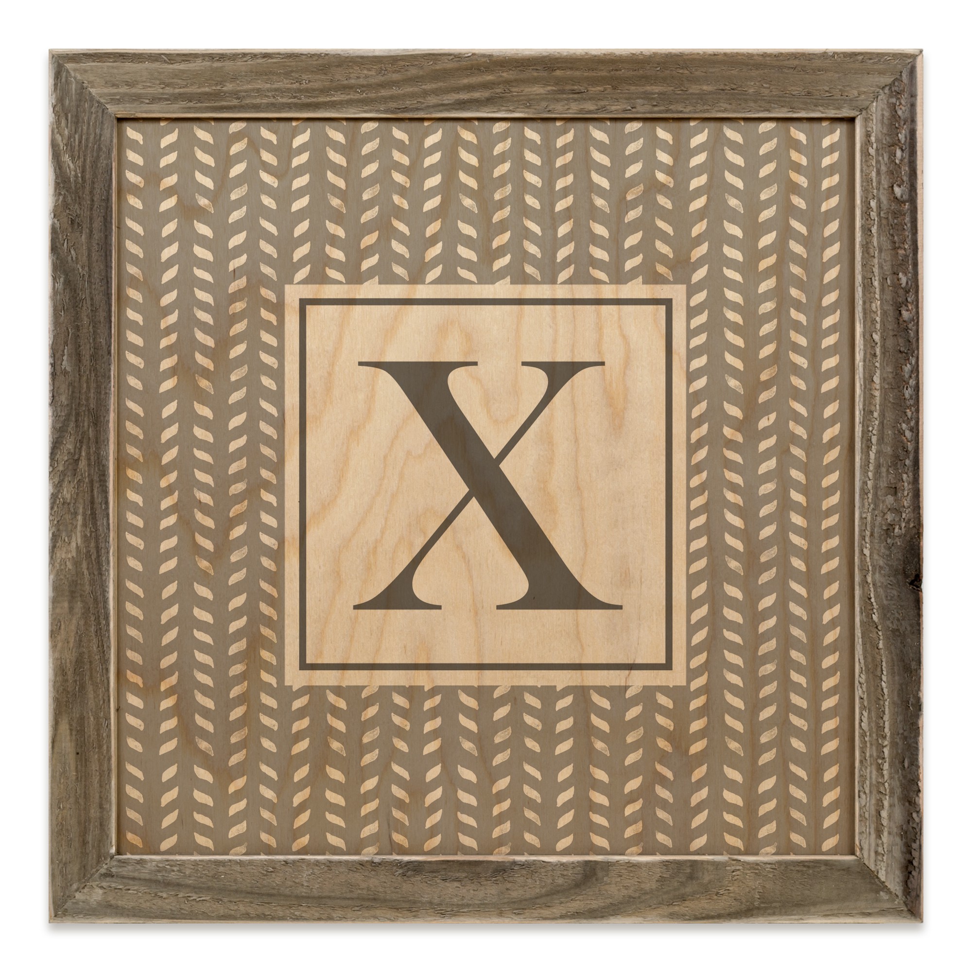 Gray Petal Pattern Monogram - X 12x12 Framed Wood Print