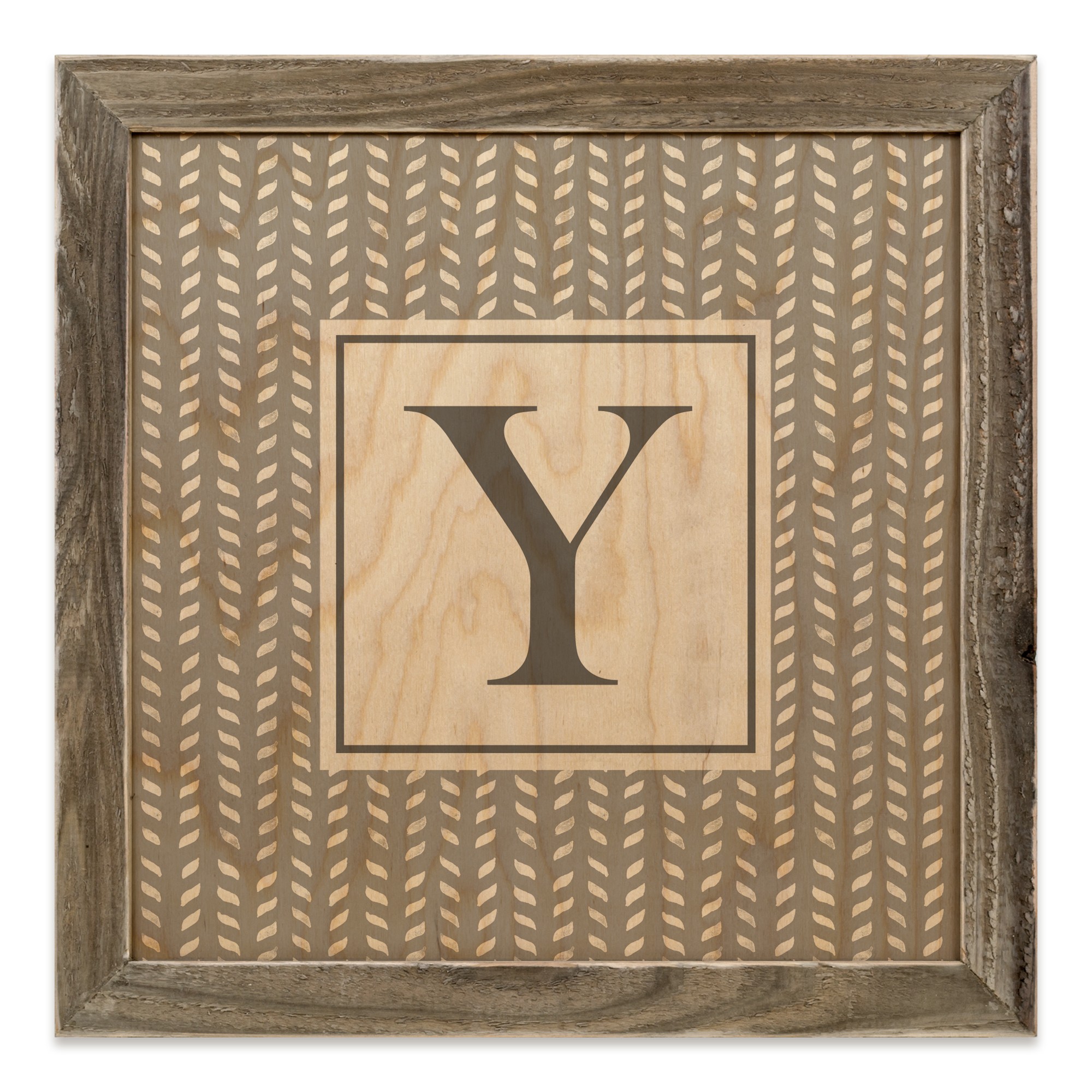 Gray Petal Pattern Monogram - Y 12x12 Framed Wood Print