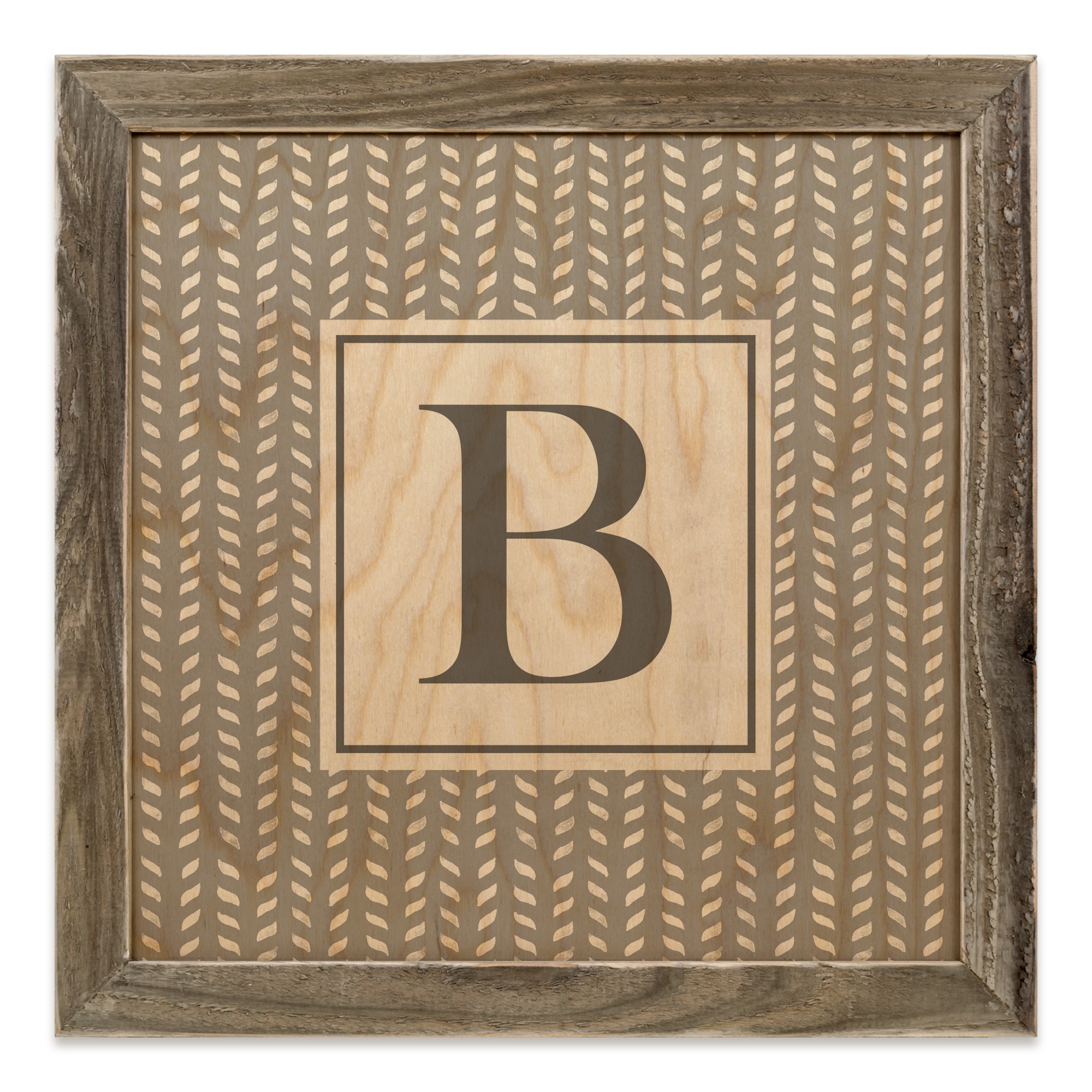 Gray Petal Pattern Monogram - B 12x12 Framed Wood Print