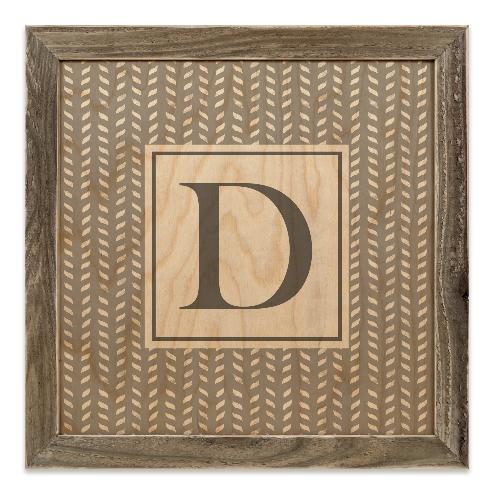 Gray Petal Pattern Monogram - D 12x12 Framed Wood Print