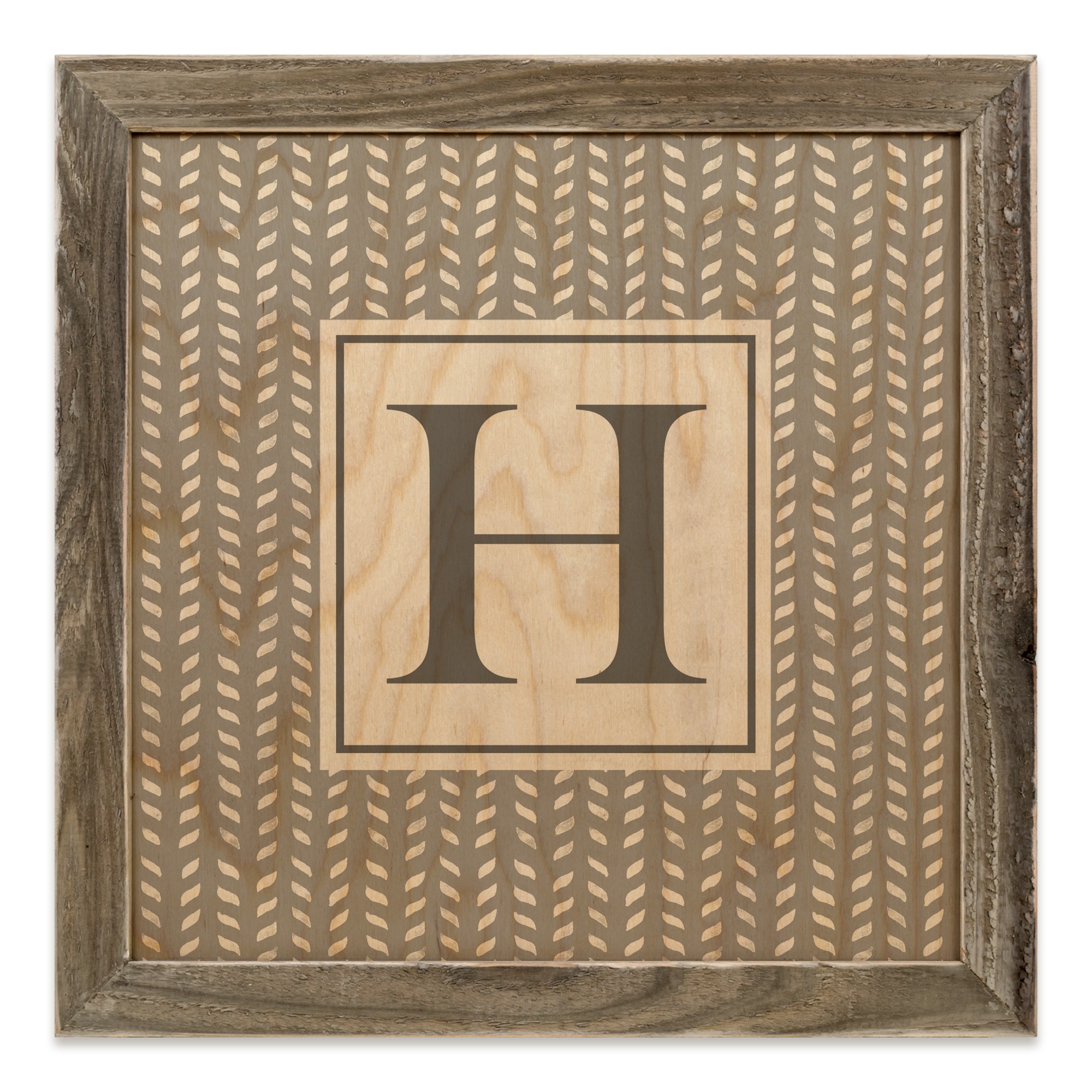 Gray Petal Pattern Monogram - H 12x12 Framed Wood Print
