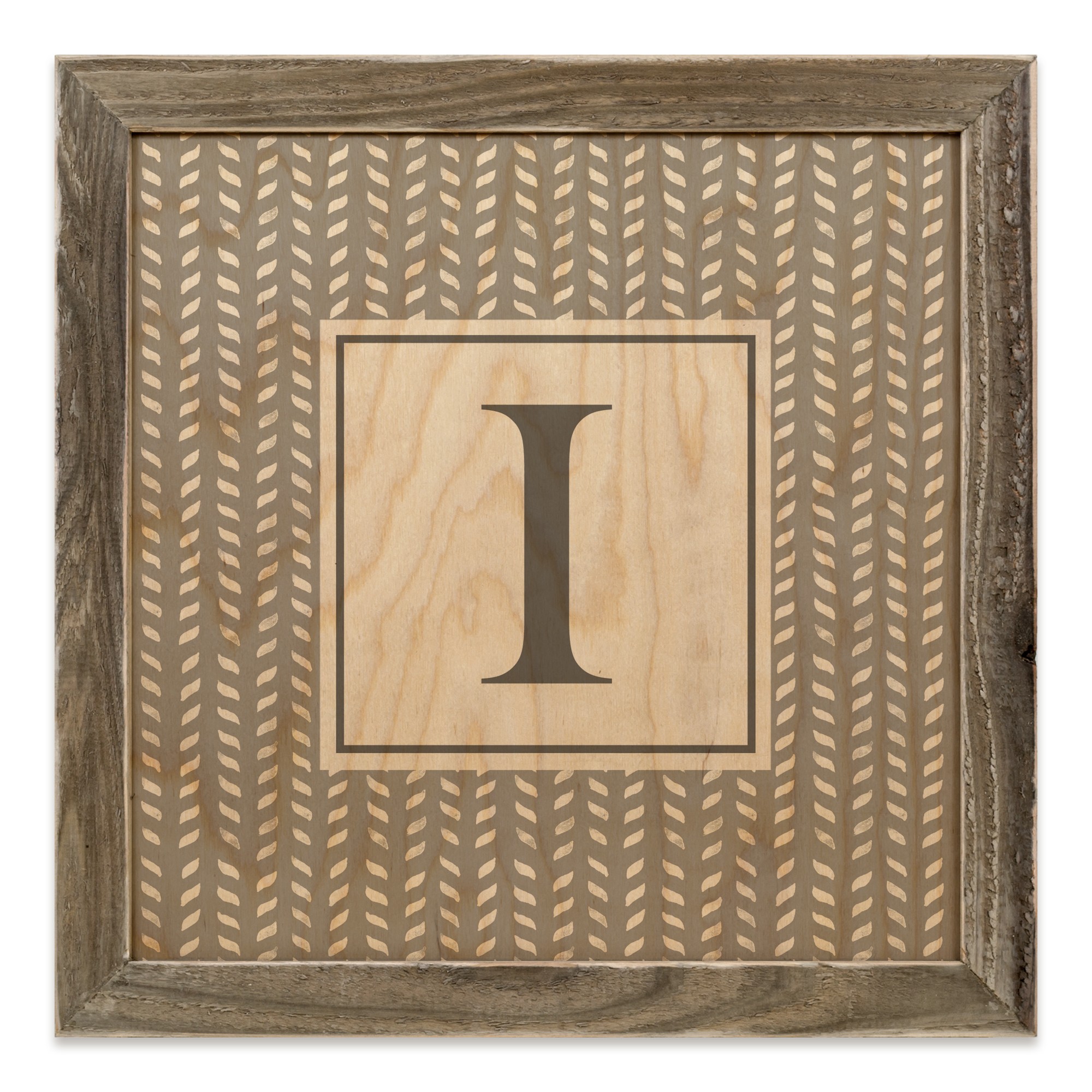Gray Petal Pattern Monogram - I 12x12 Framed Wood Print
