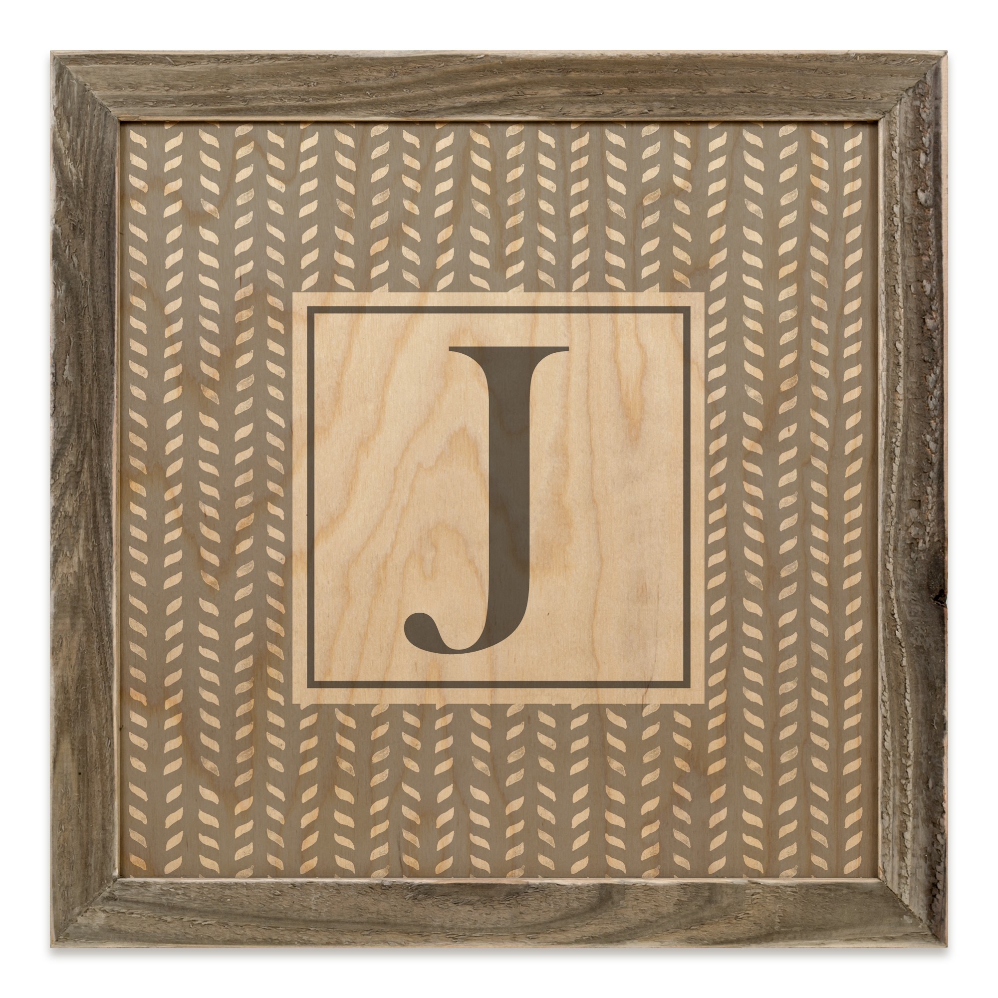 Gray Petal Pattern Monogram - J 12x12 Framed Wood Print