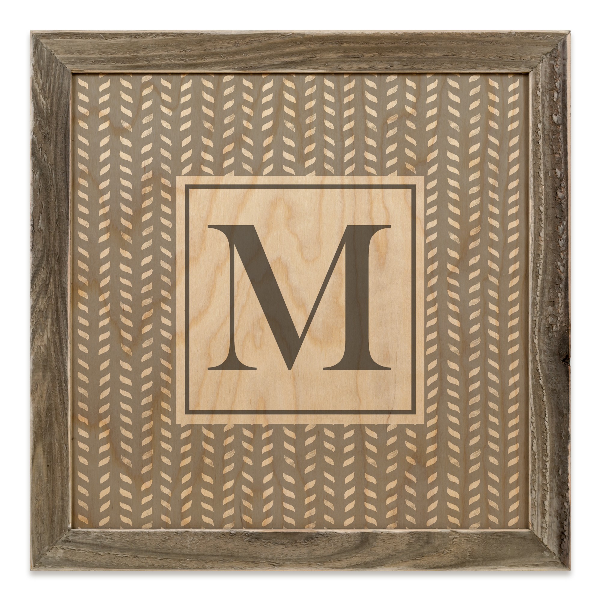 Gray Petal Pattern Monogram - M 12x12 Framed Wood Print