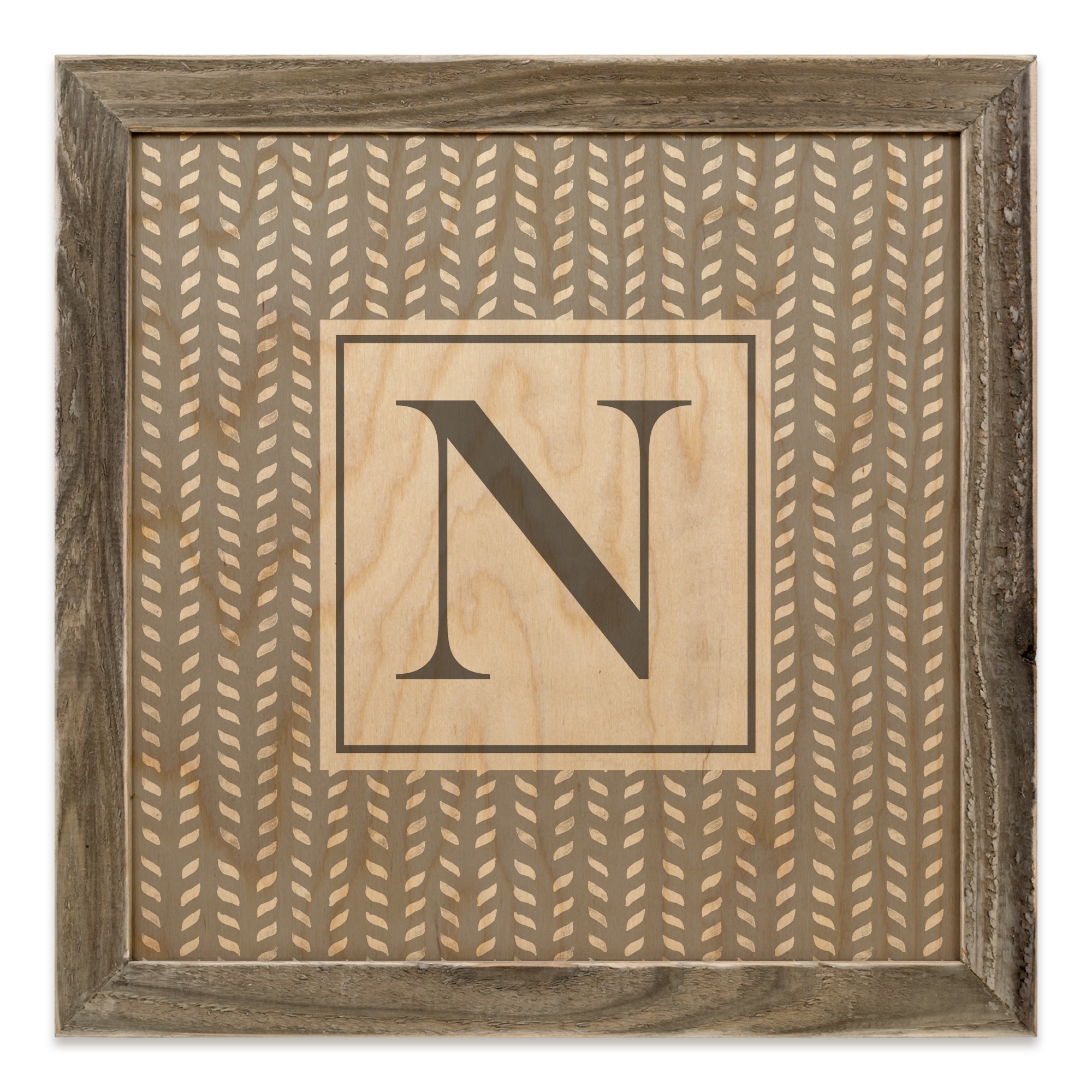Gray Petal Pattern Monogram - N 12x12 Framed Wood Print