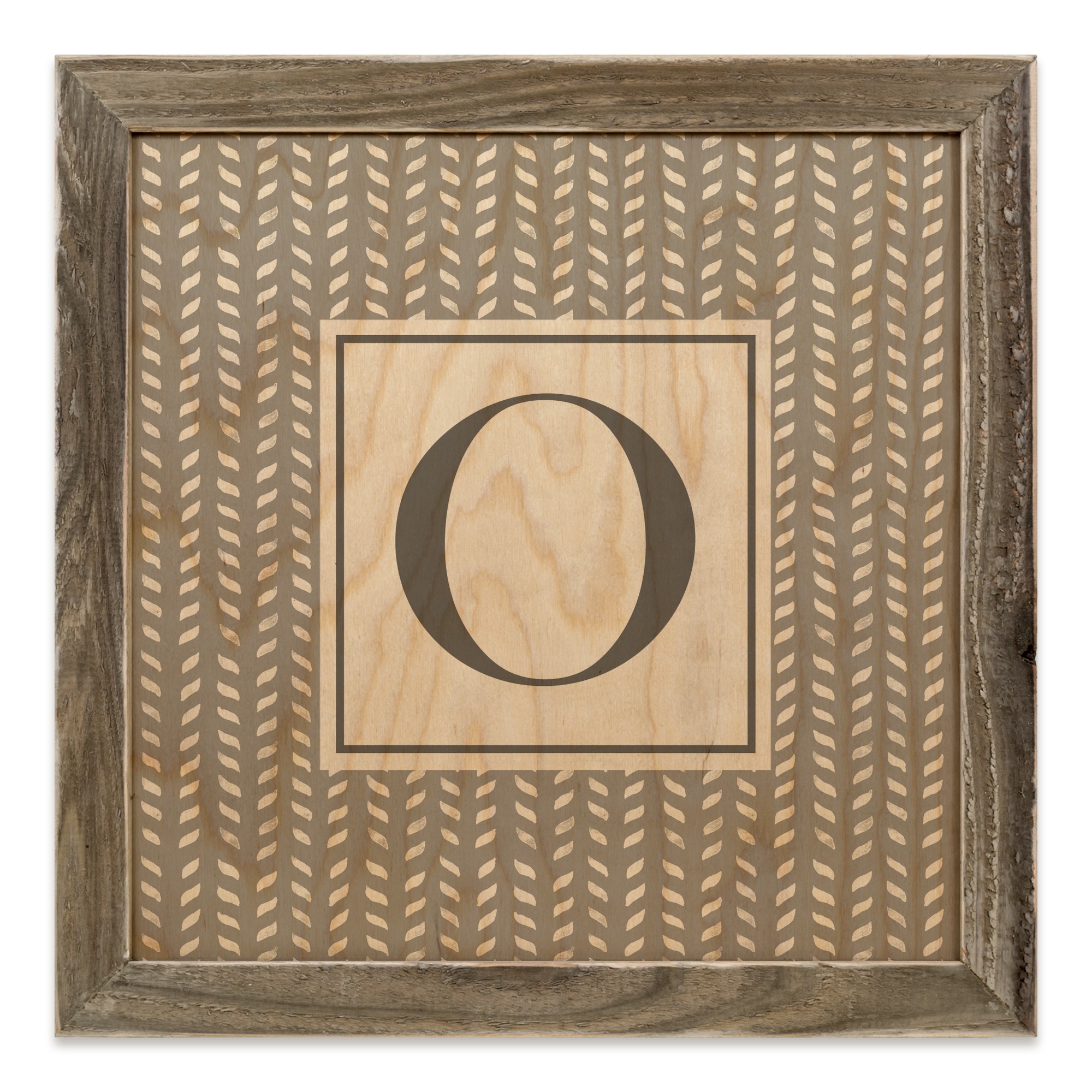 Gray Petal Pattern Monogram - O 12x12 Framed Wood Print