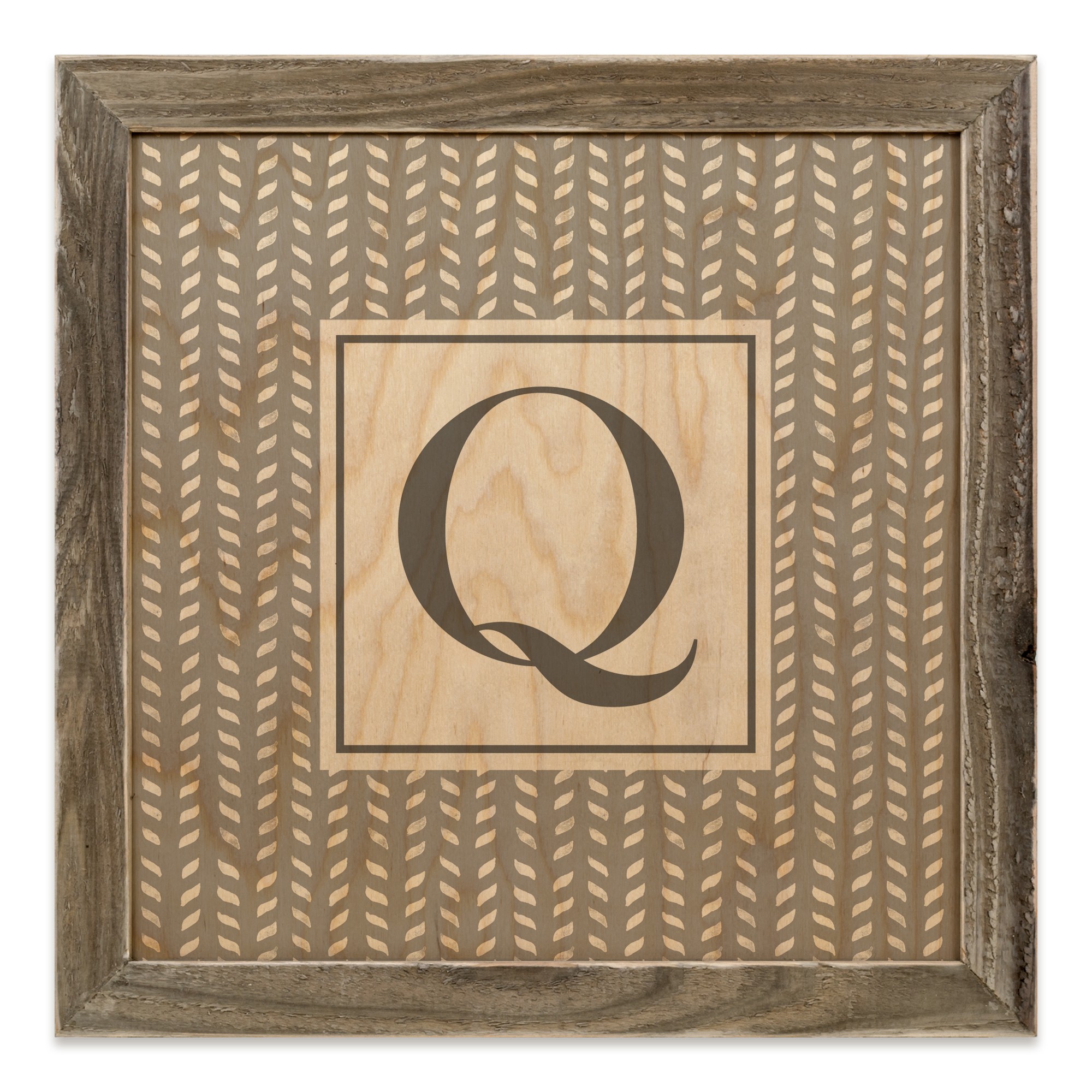 Gray Petal Pattern Monogram - Q 12x12 Framed Wood Print