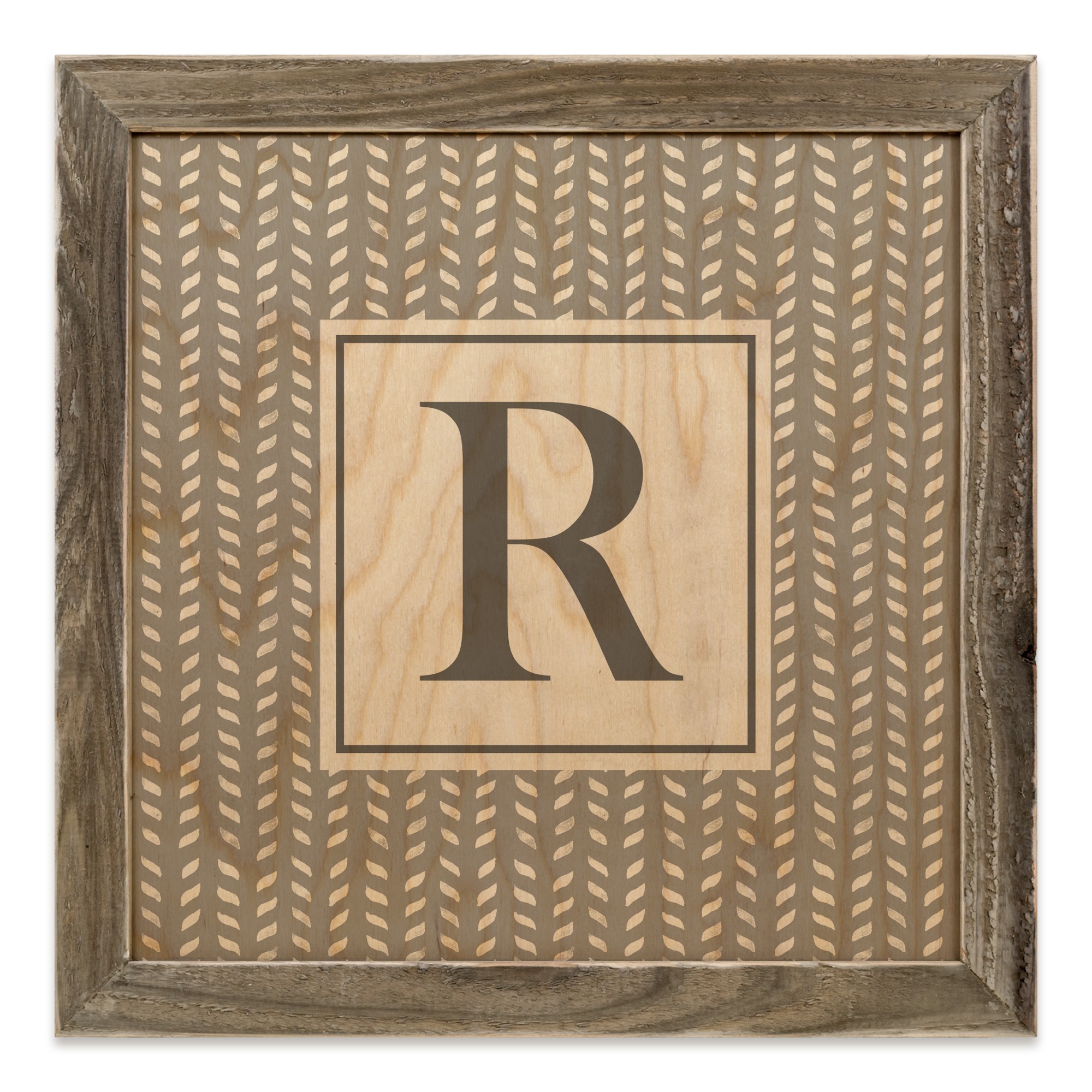 Gray Petal Pattern Monogram - R 12x12 Framed Wood Print