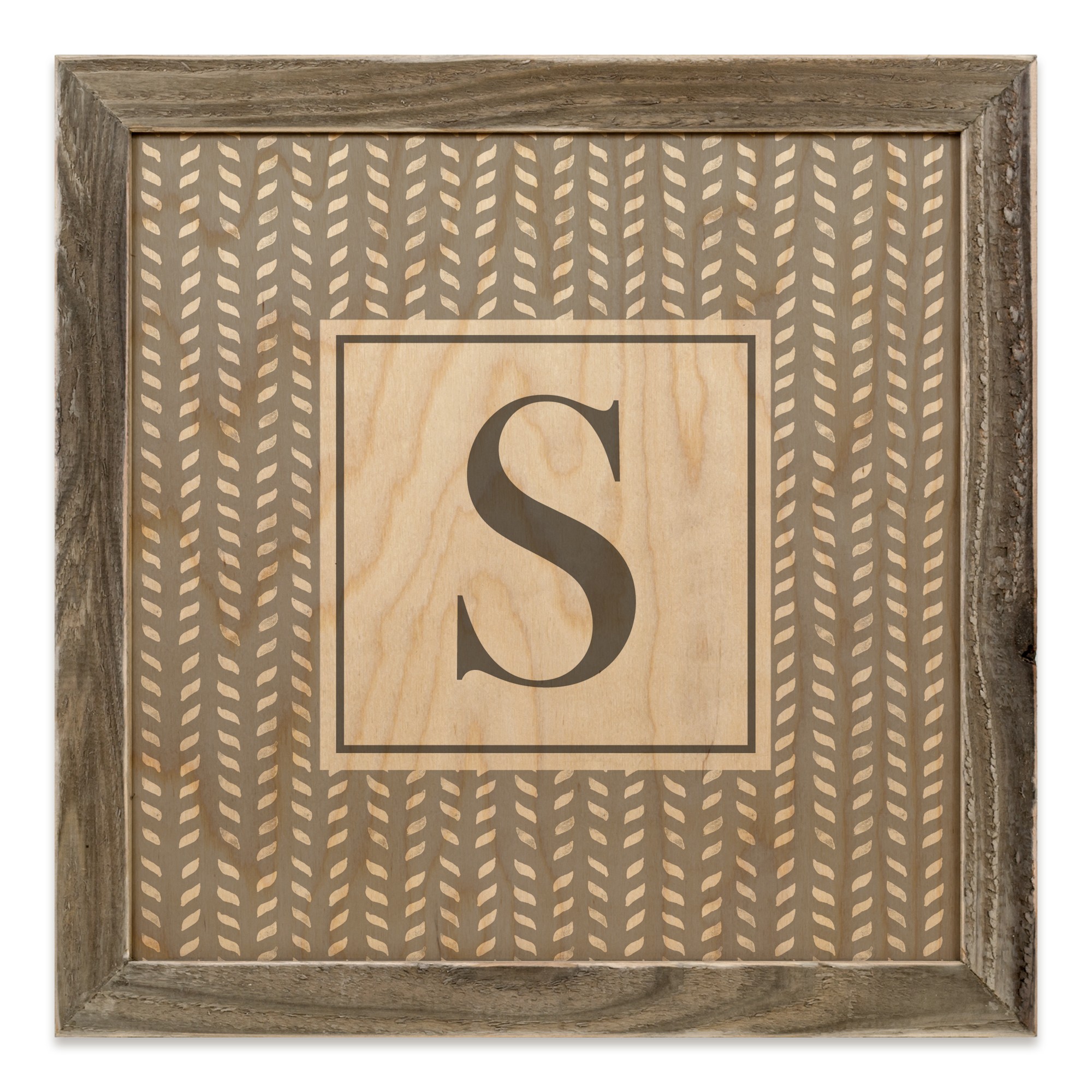 Gray Petal Pattern Monogram - S 12x12 Framed Wood Print