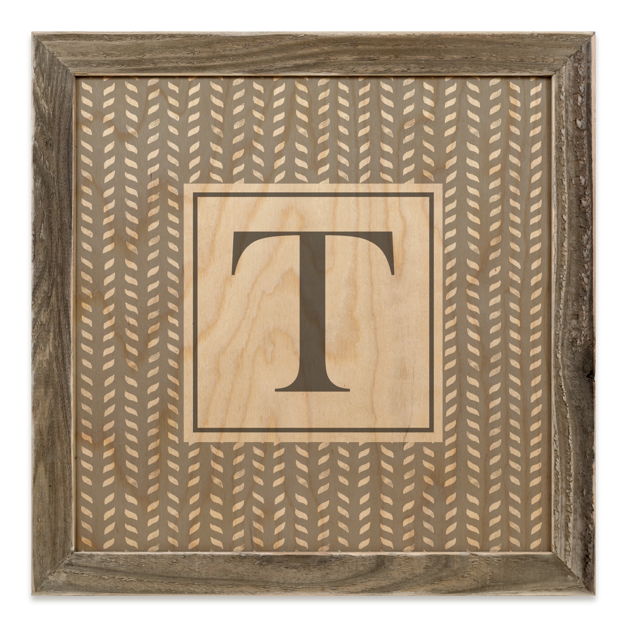 Gray Petal Pattern Monogram - T 12x12 Framed Wood Print