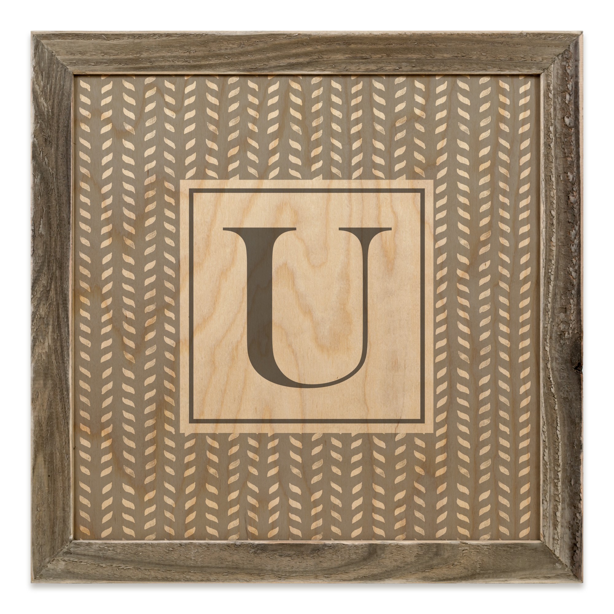Gray Petal Pattern Monogram - U 12x12 Framed Wood Print