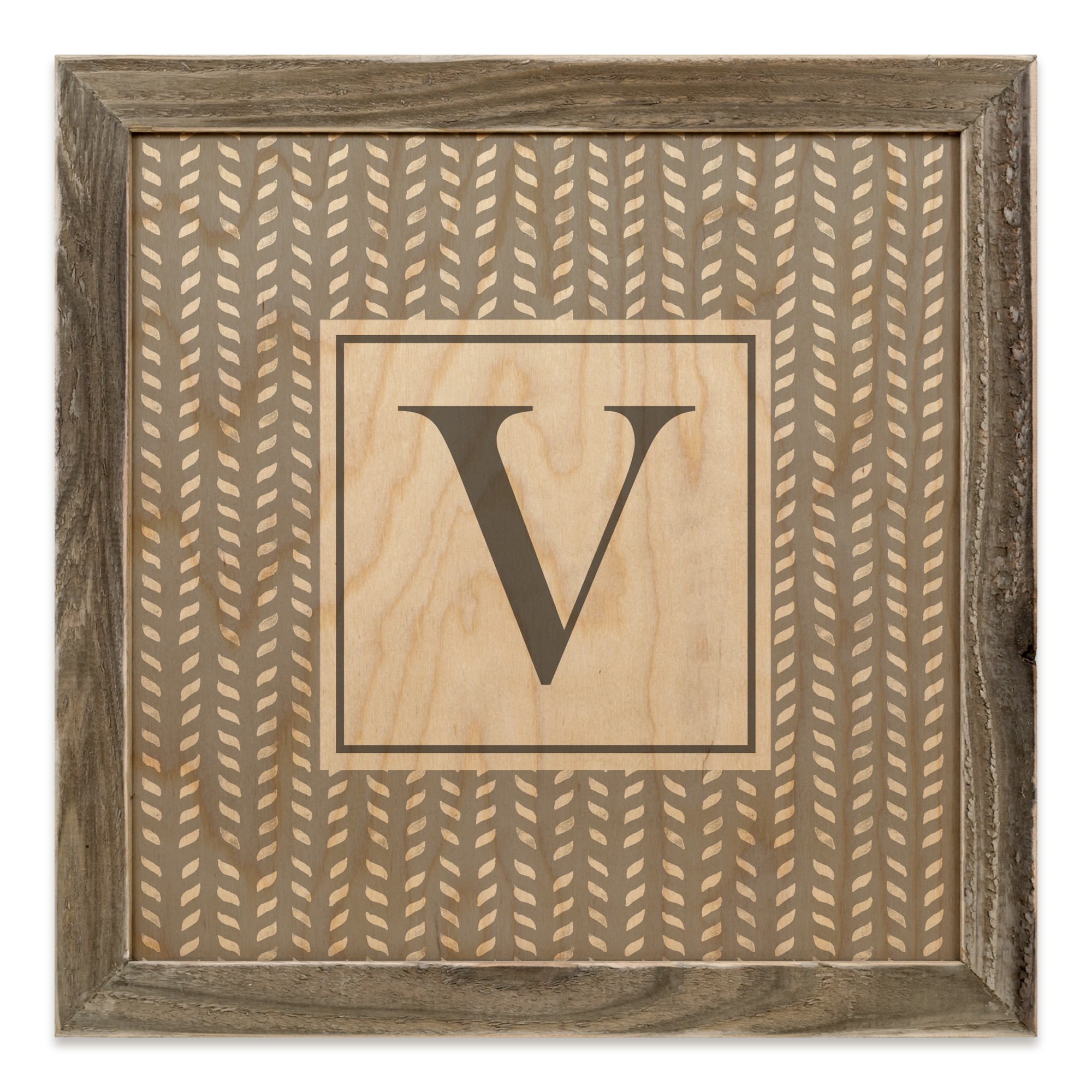 Gray Petal Pattern Monogram - V 12x12 Framed Wood Print