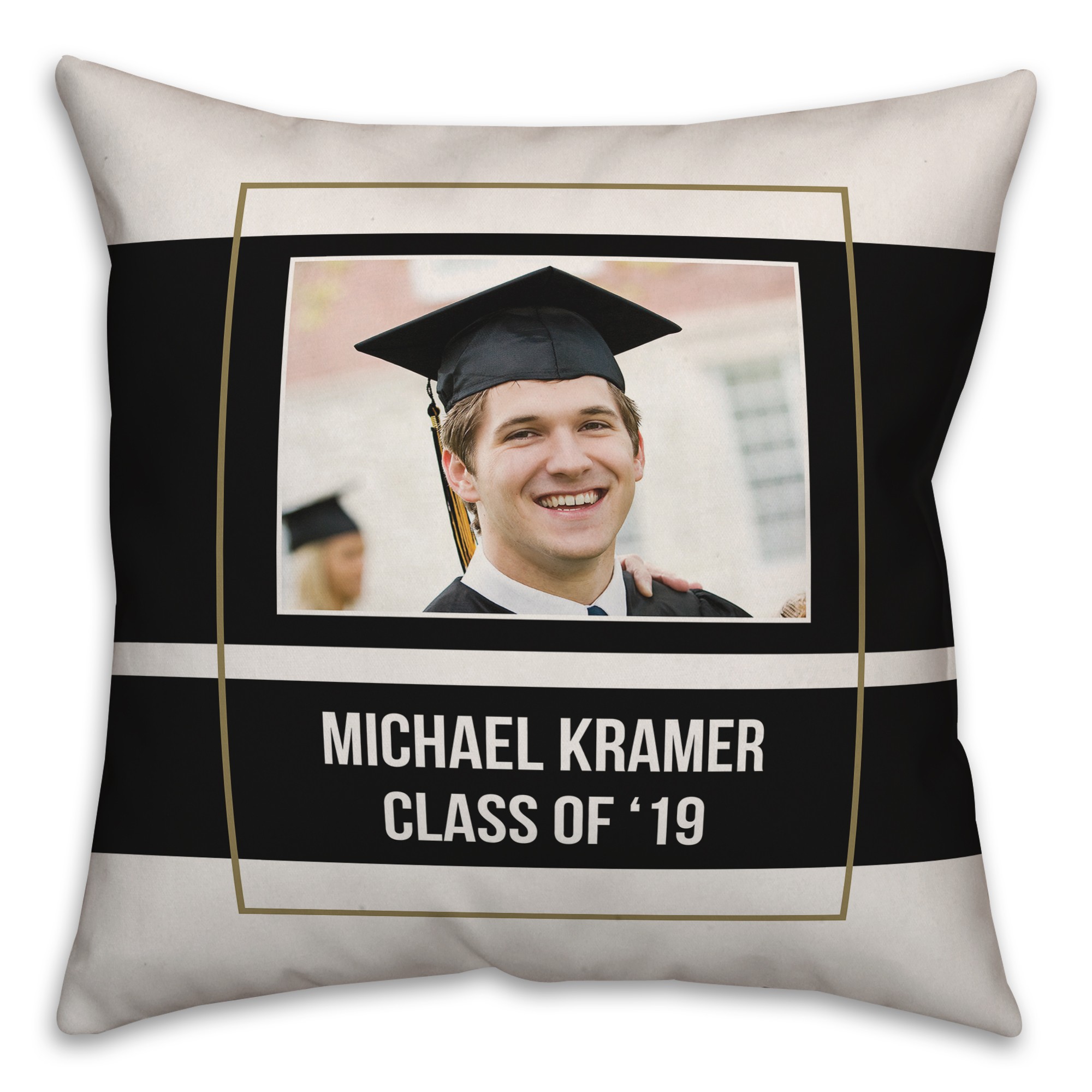 Simple Black Bands 18x18 Personalized Spun Poly Pillow