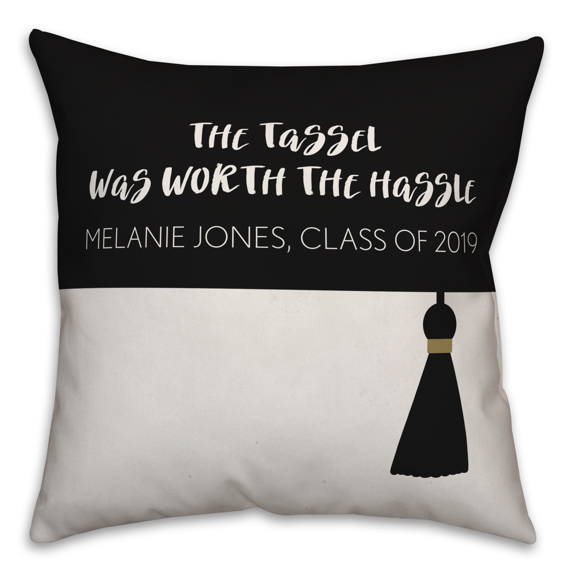 Tassle Worth the Hassle 18x18 Personalized Spun Poly Pillow
