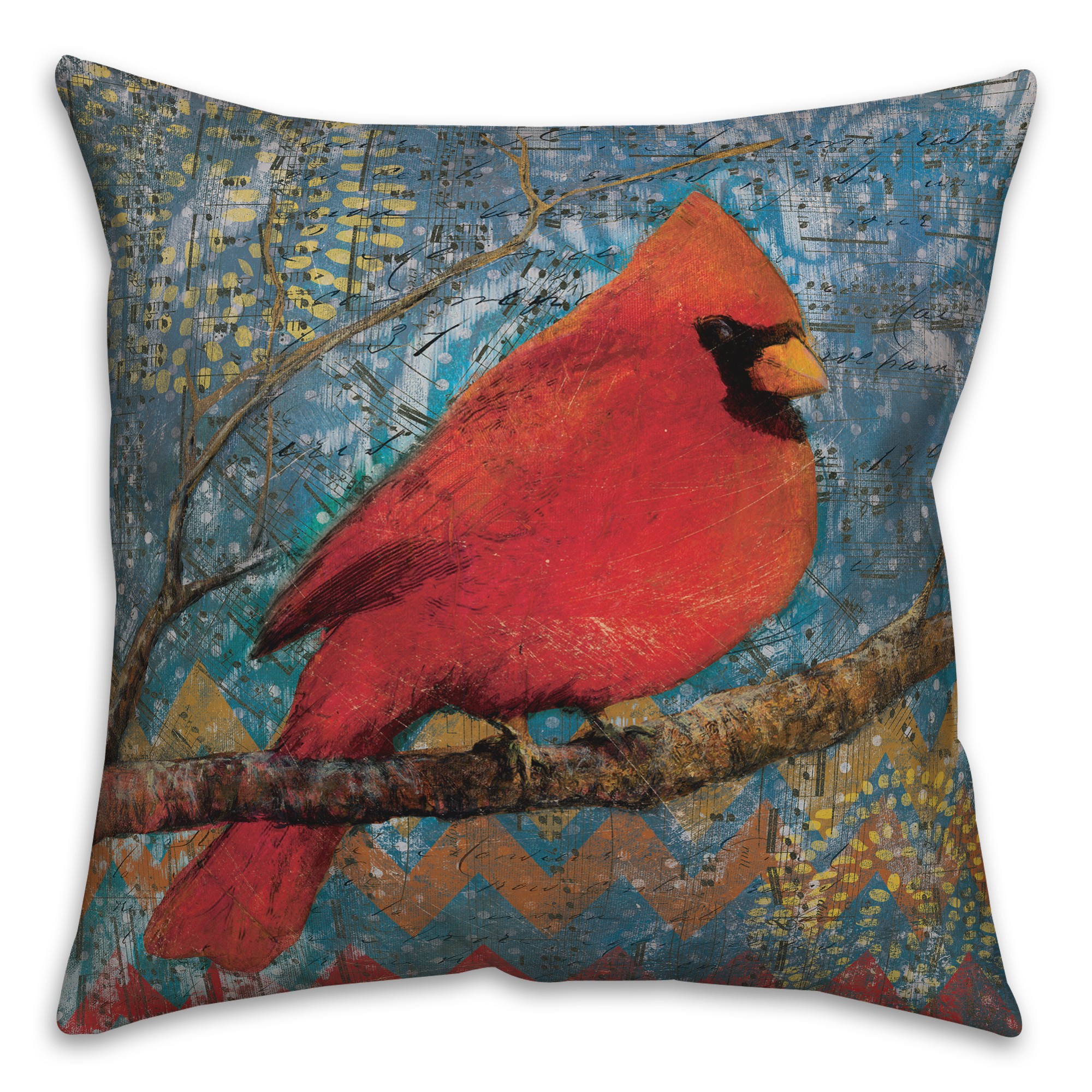 Abstract Cardinal On A Branch 18x18 Spun Poly Pillow