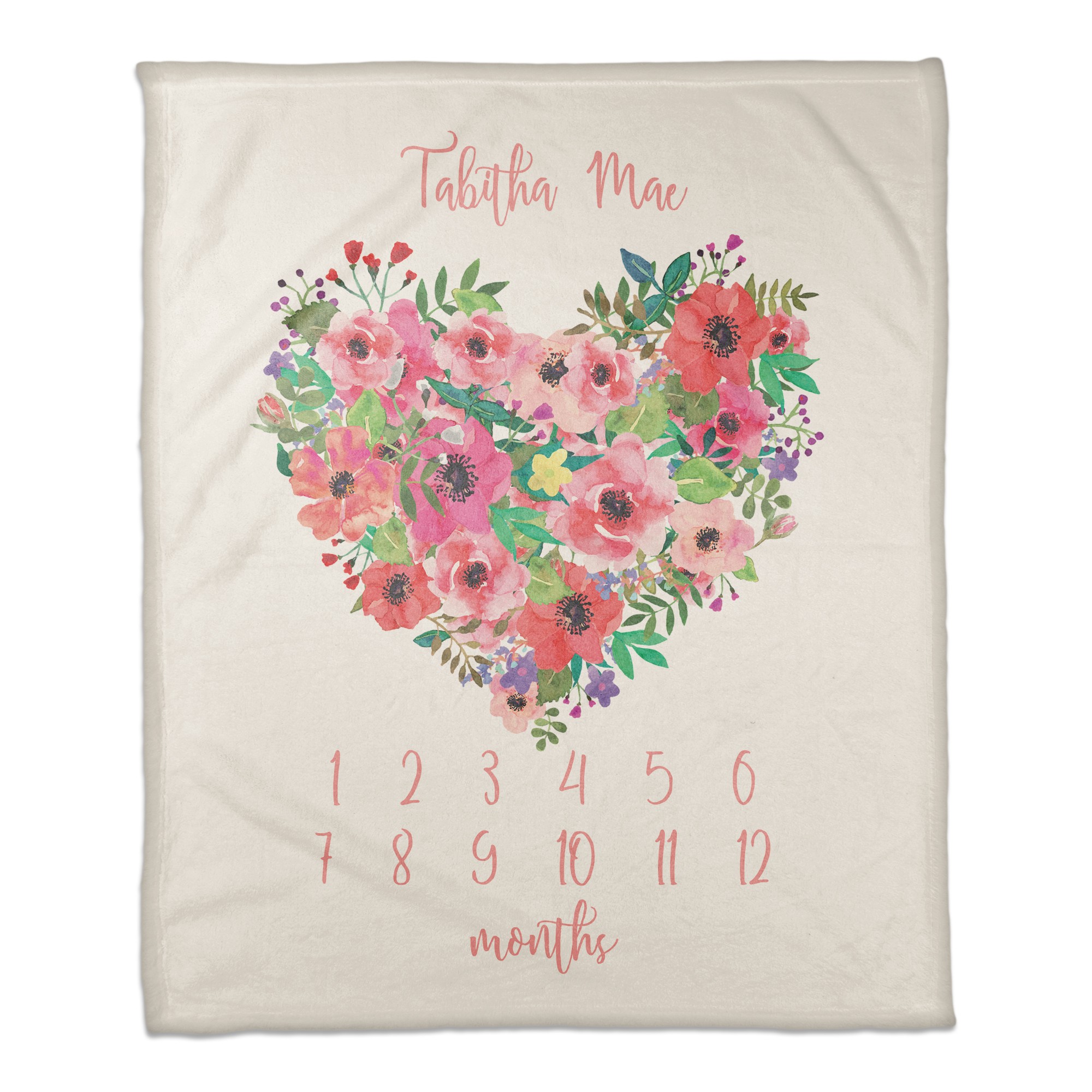 Floral Heart 50x60 Personalized Coral Fleece Blanket