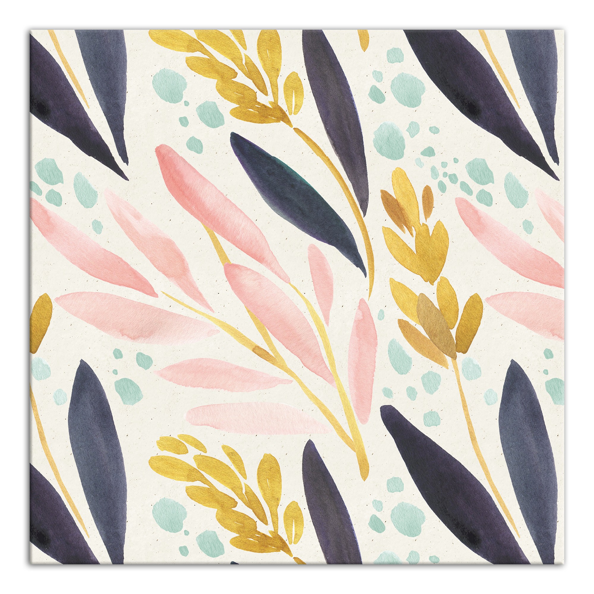 Floral and Wheat Pattern 16x16 Canvas Wall Art